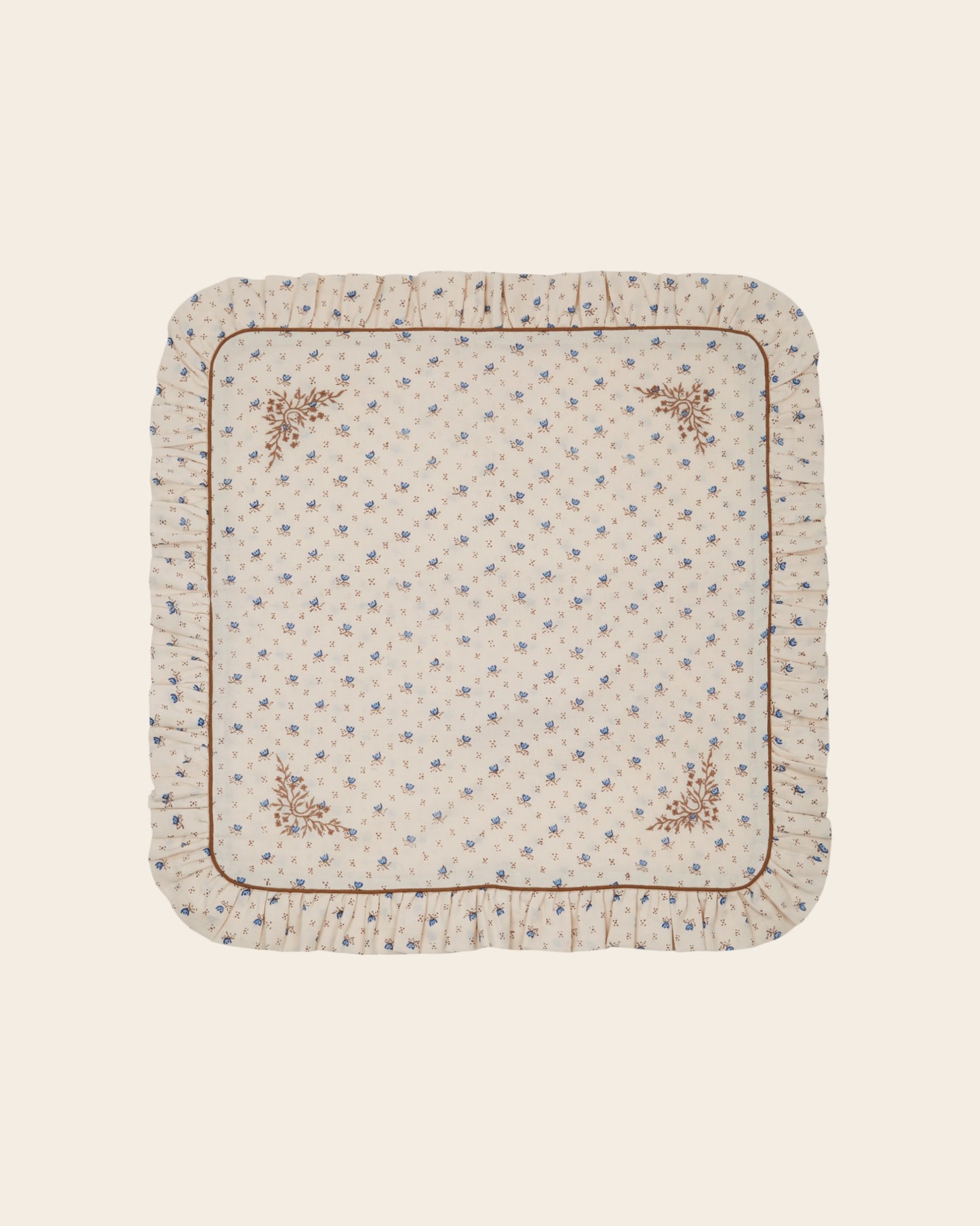 Housse de coussin crème fleurs bleues