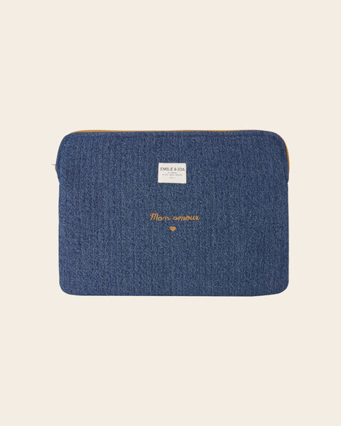 Pochette d'ordinateur denim bleu