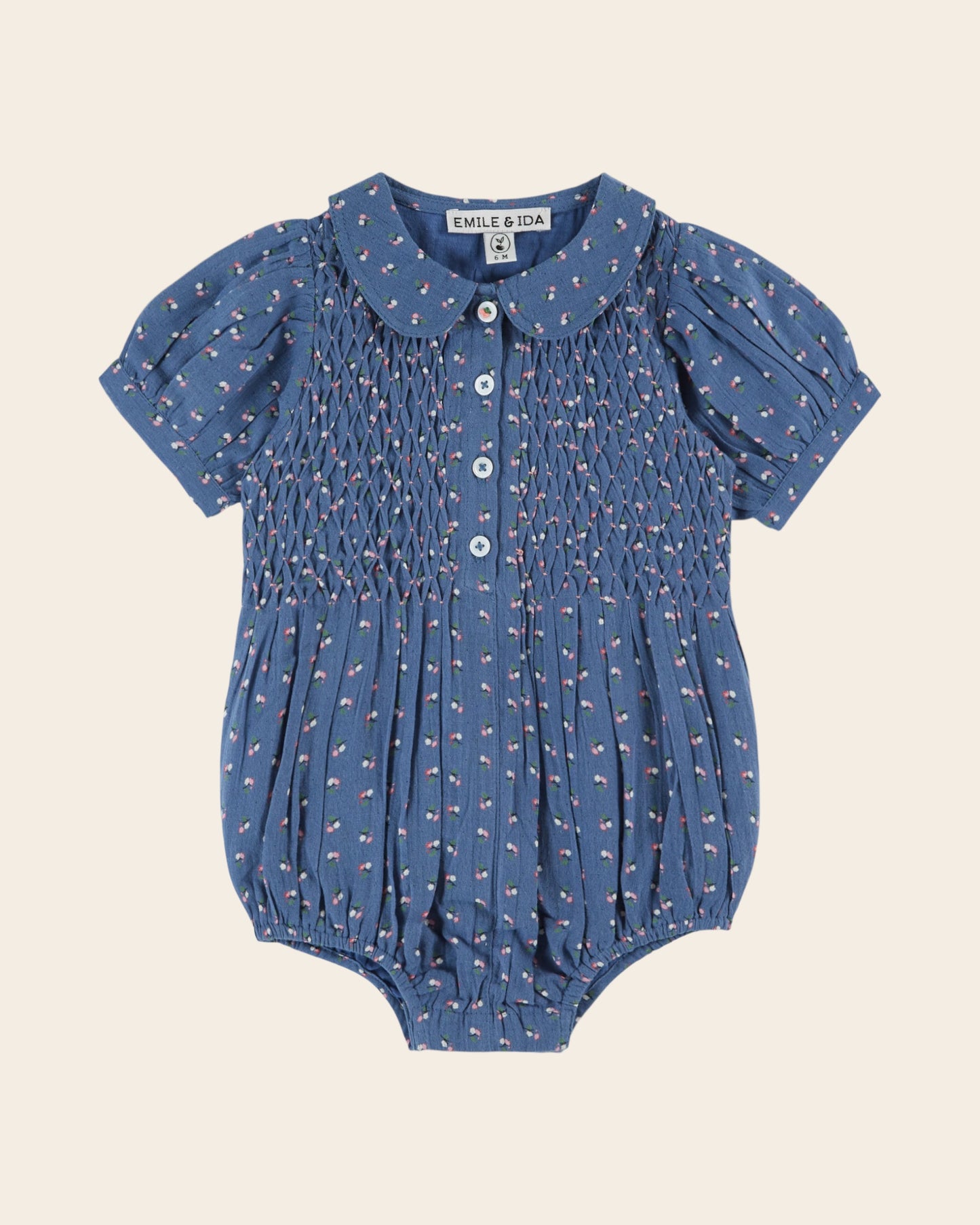 Combibloomer - Smocké mini fleurs bleu