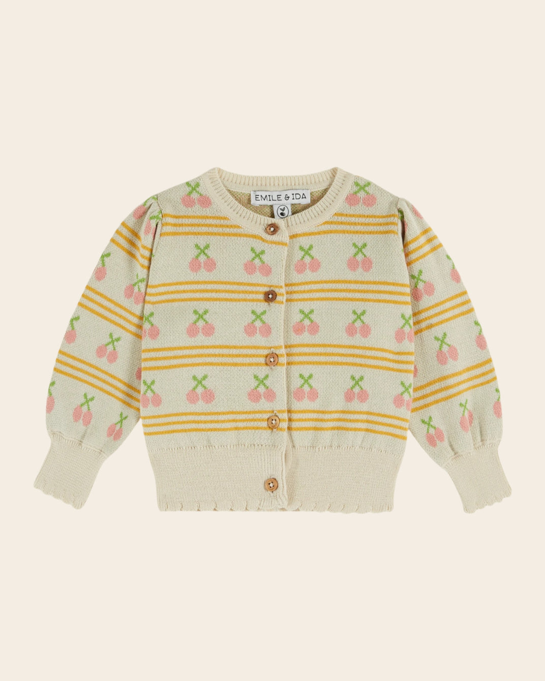 Cardigan - Jacquard cerises beige