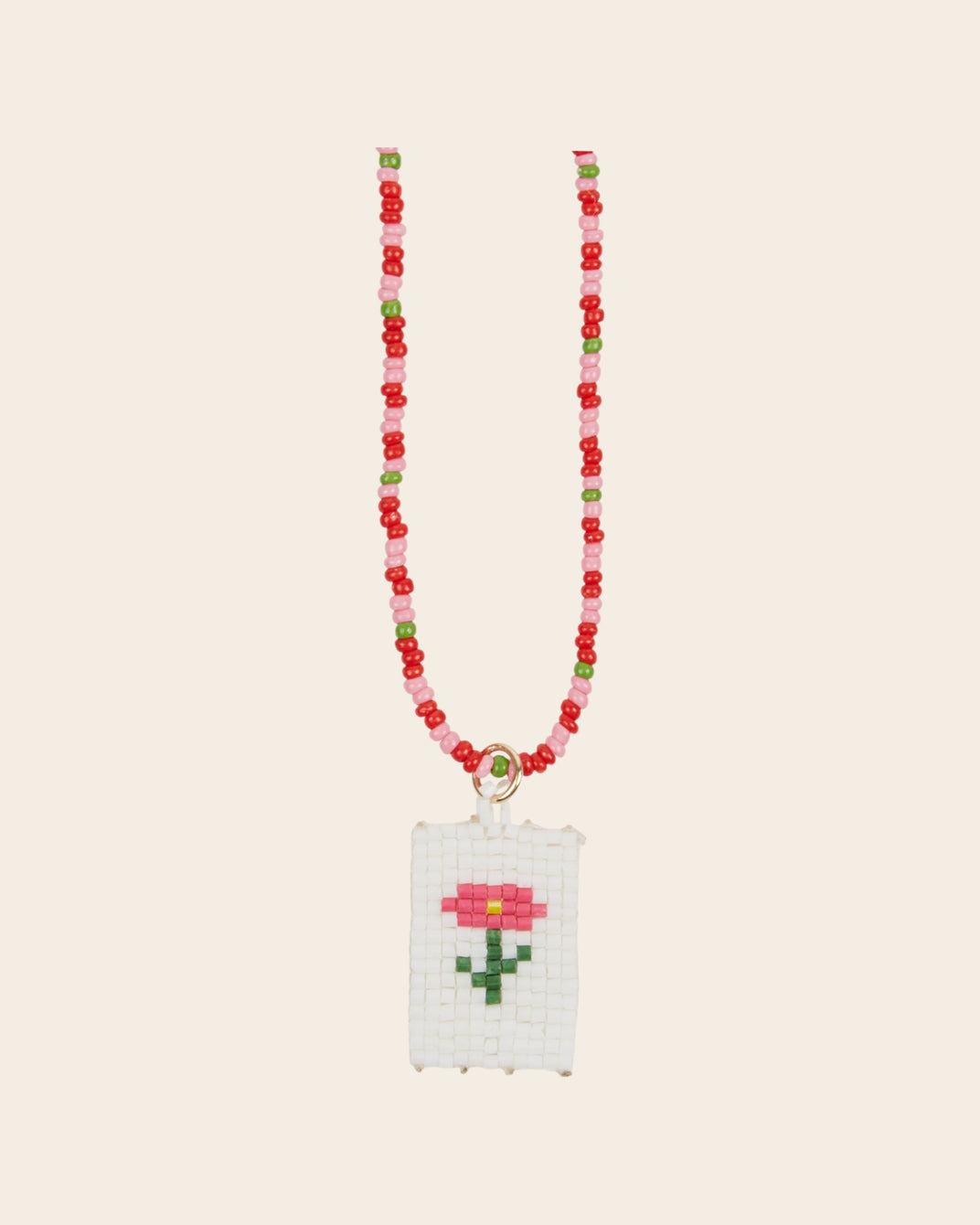 Collier - Perles fleur rose et blanc