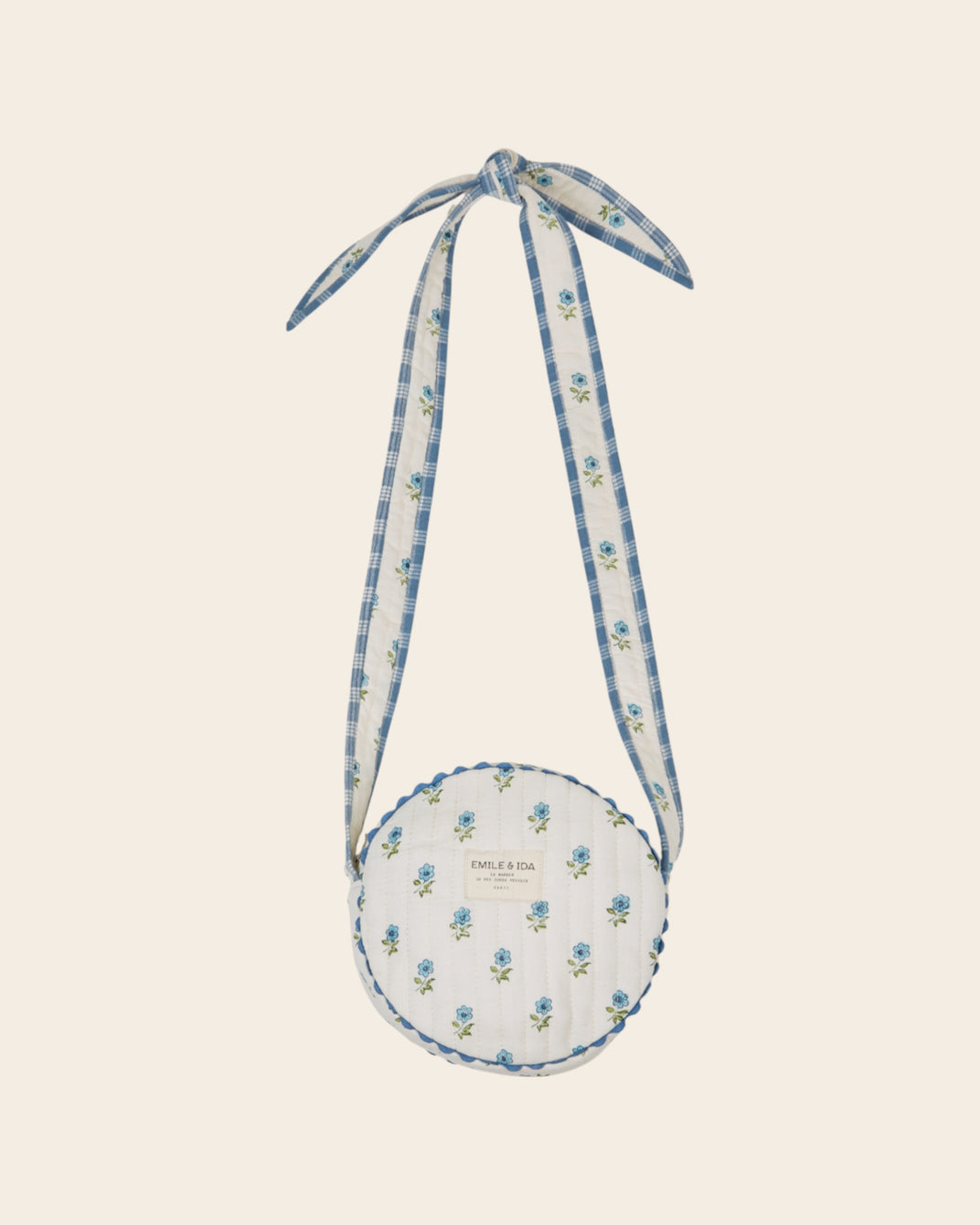 Sac rond - Fleuri écru et bleu