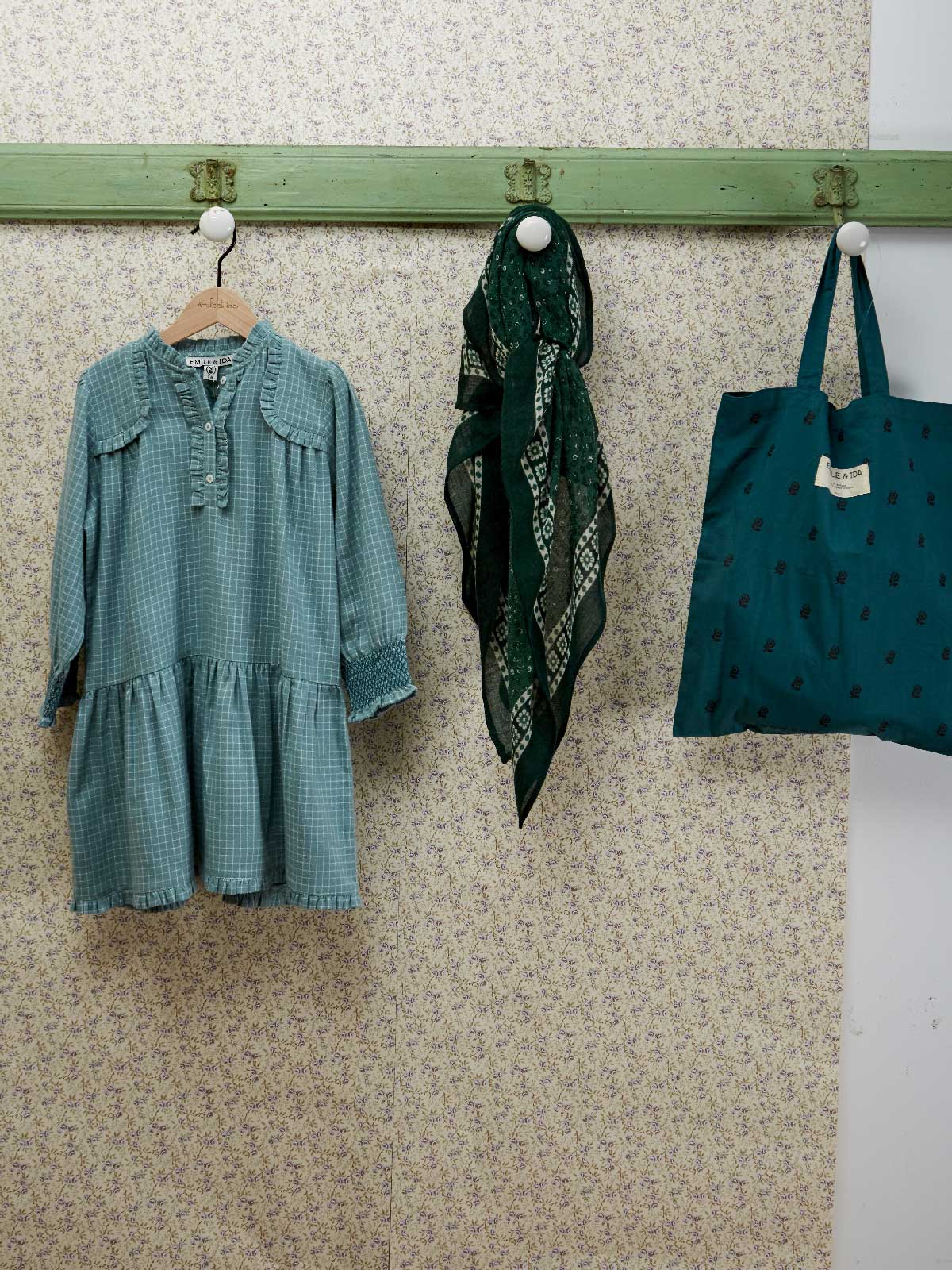 Robe carreaux Félicie céladon
