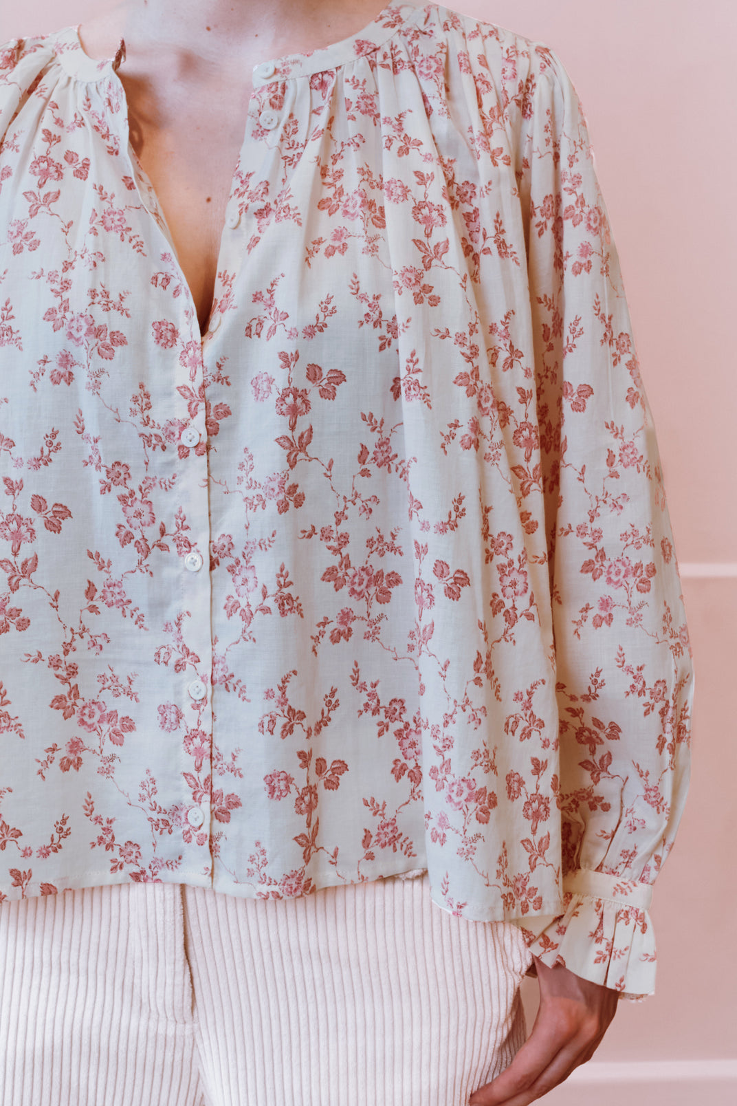 Blouse - Fleurie écru et rose