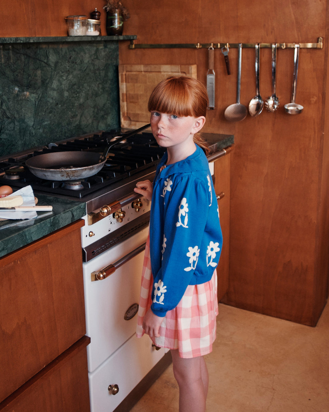 Organic cotton floral cardigan for girls in sapphire