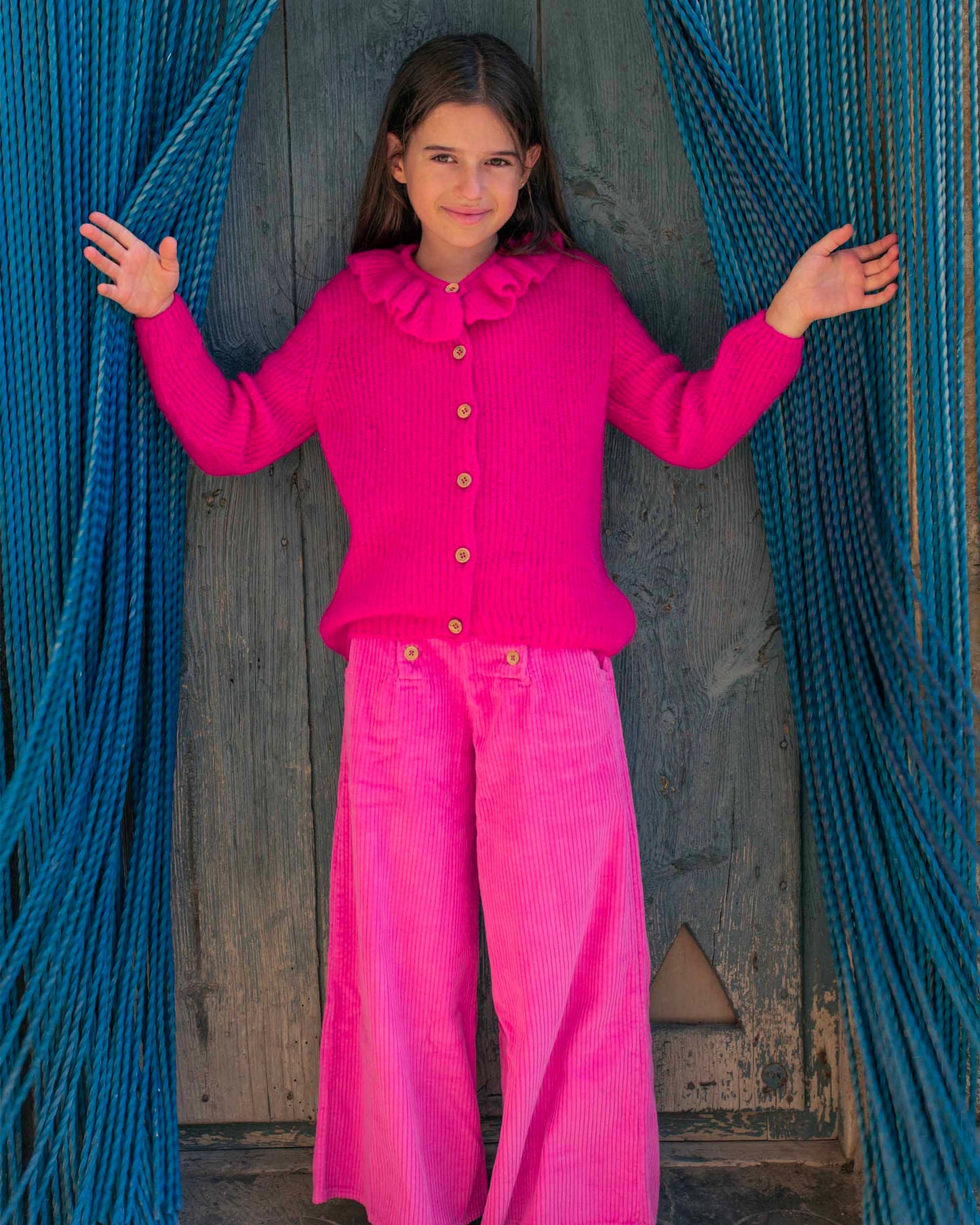 Cardigan collerette fushia
