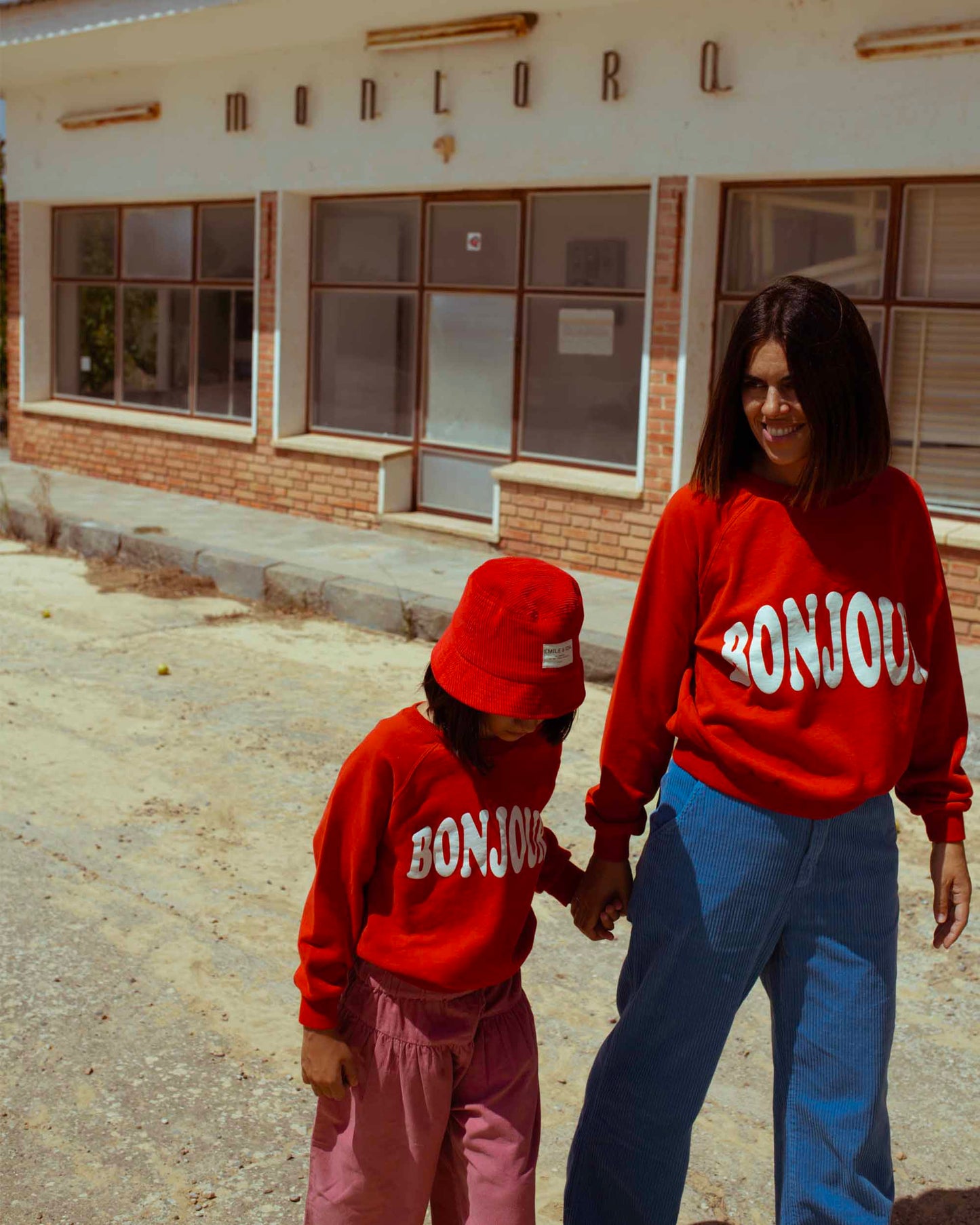 Sweat Bonjour enfant coton bio rouge