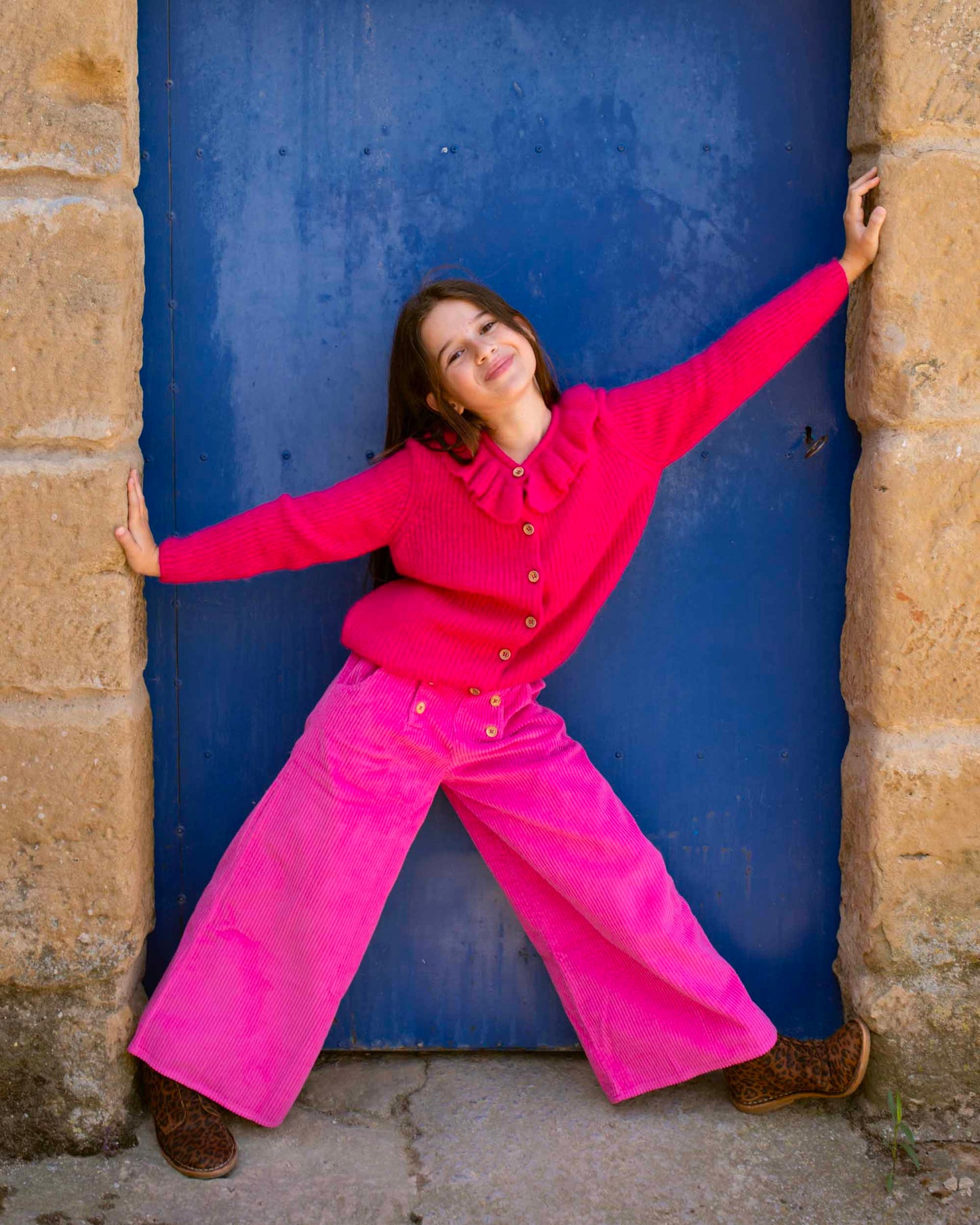 Cardigan collerette fushia