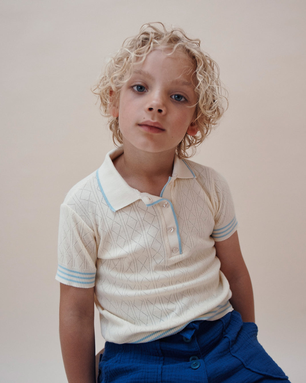 Polo coton bio pointelle crème