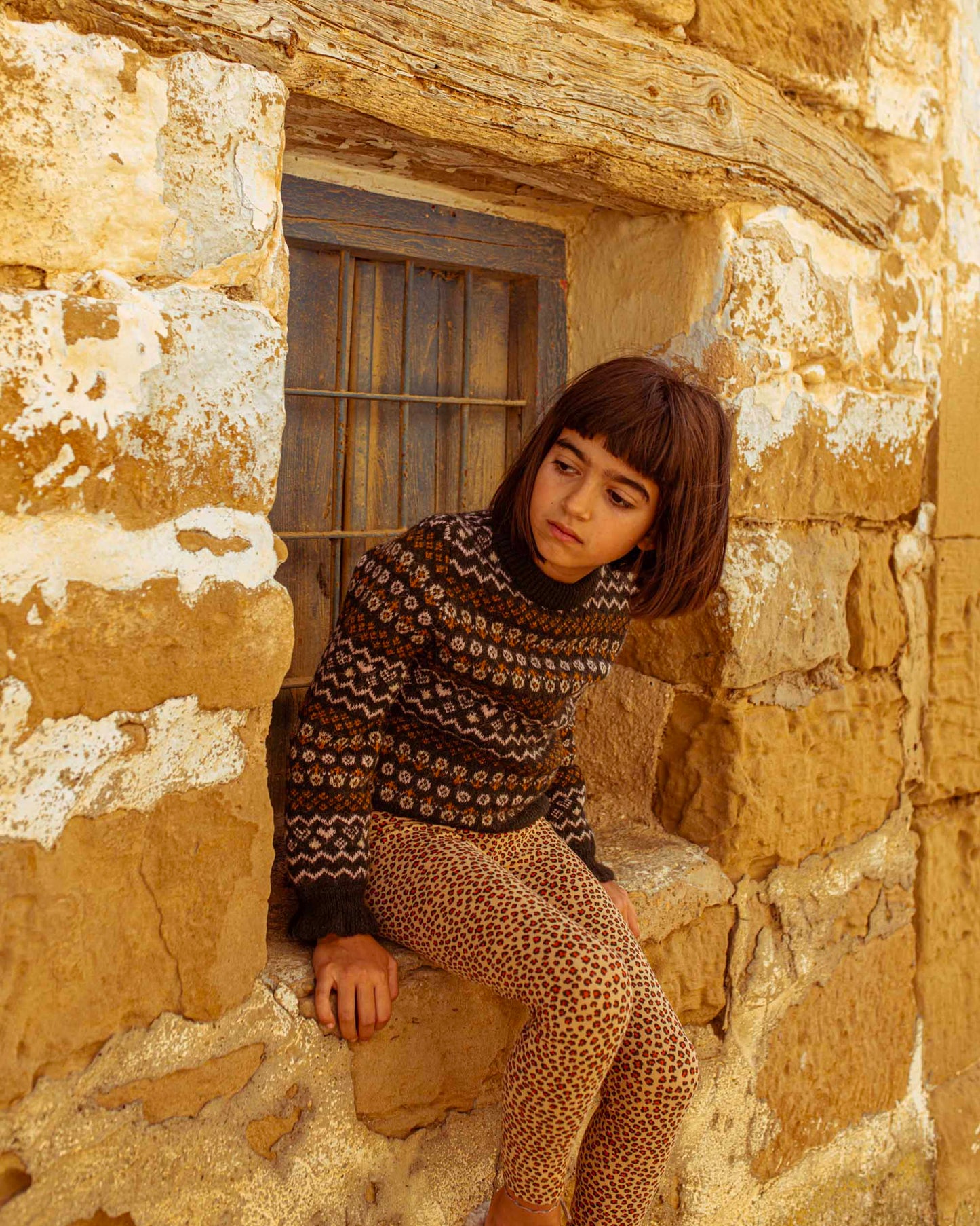 Pull fille jacquard bitume