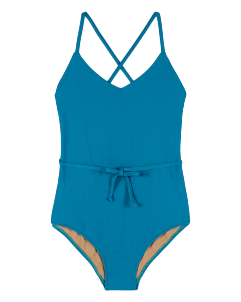 Peacock blue one-piece swimsuit
