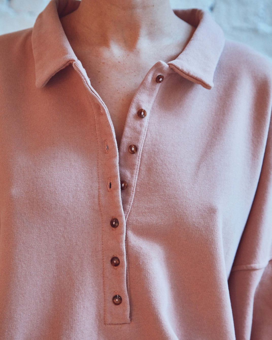 Organic cotton button-down sweatshirt in terracotta