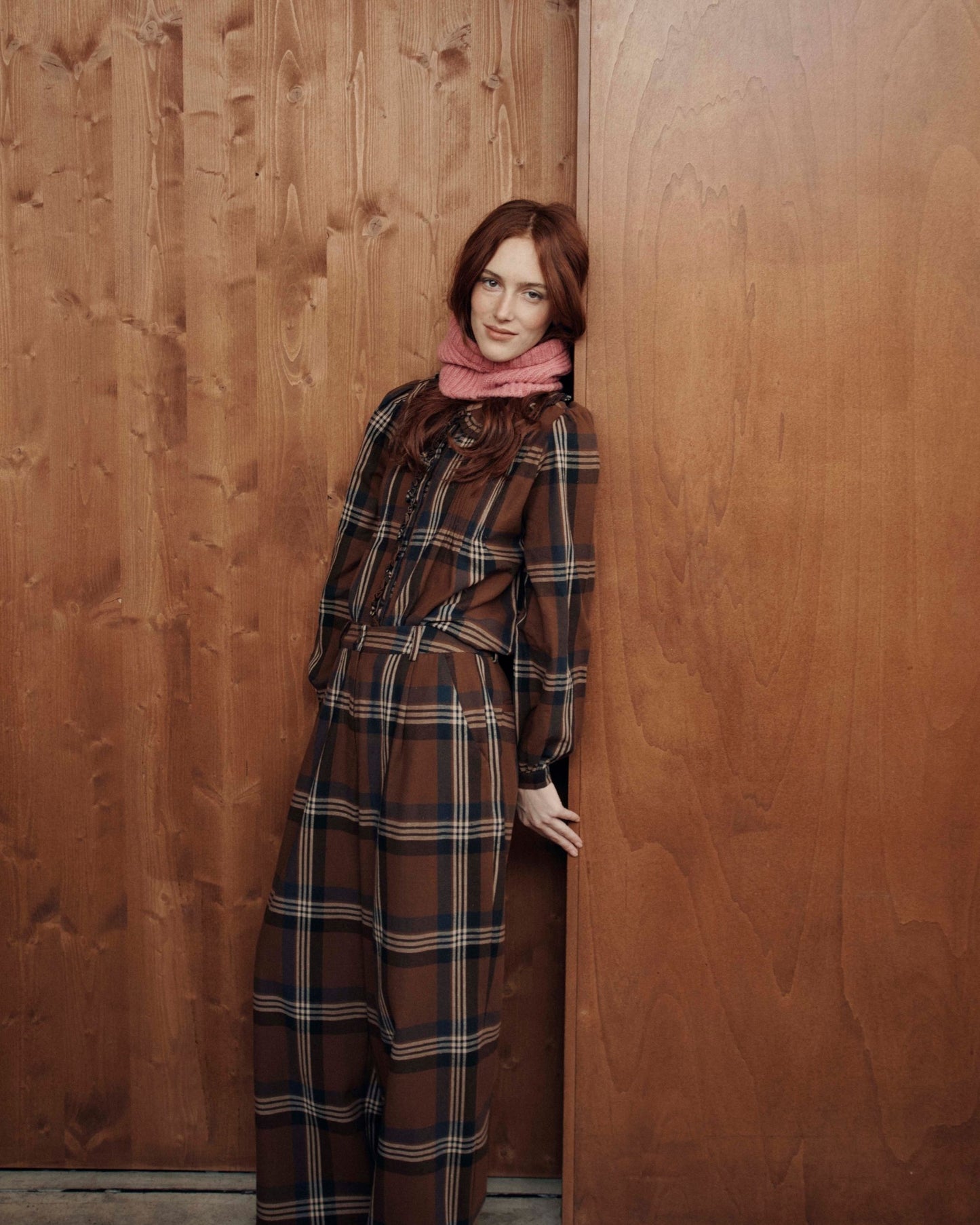 Blouse à carreaux marron