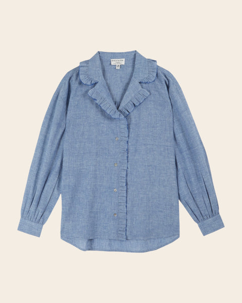 Blouse volantée chambrey bleu chiné