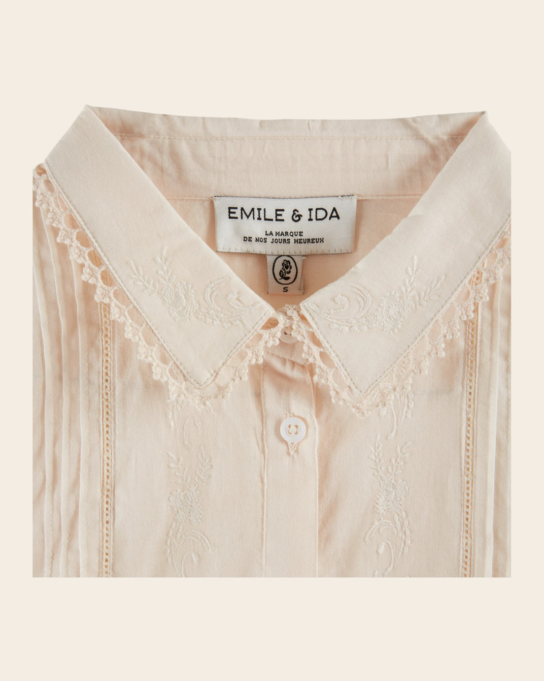 Chemise - Brodée vintage crème rosé