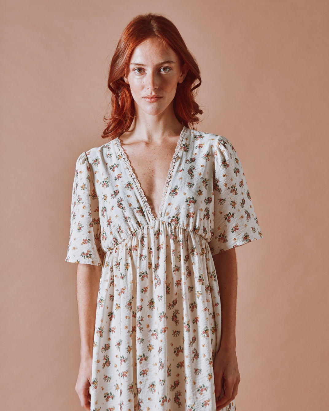 Robe longue - Fleuri écru