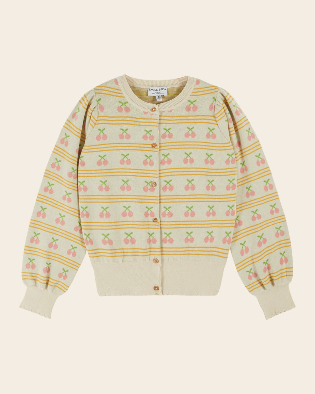 Cardigan - Jacquard cerises beige