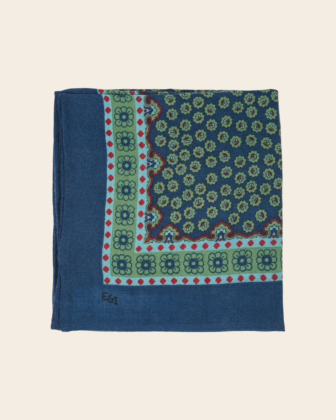 Grand foulard - Bleu et vert fleuri