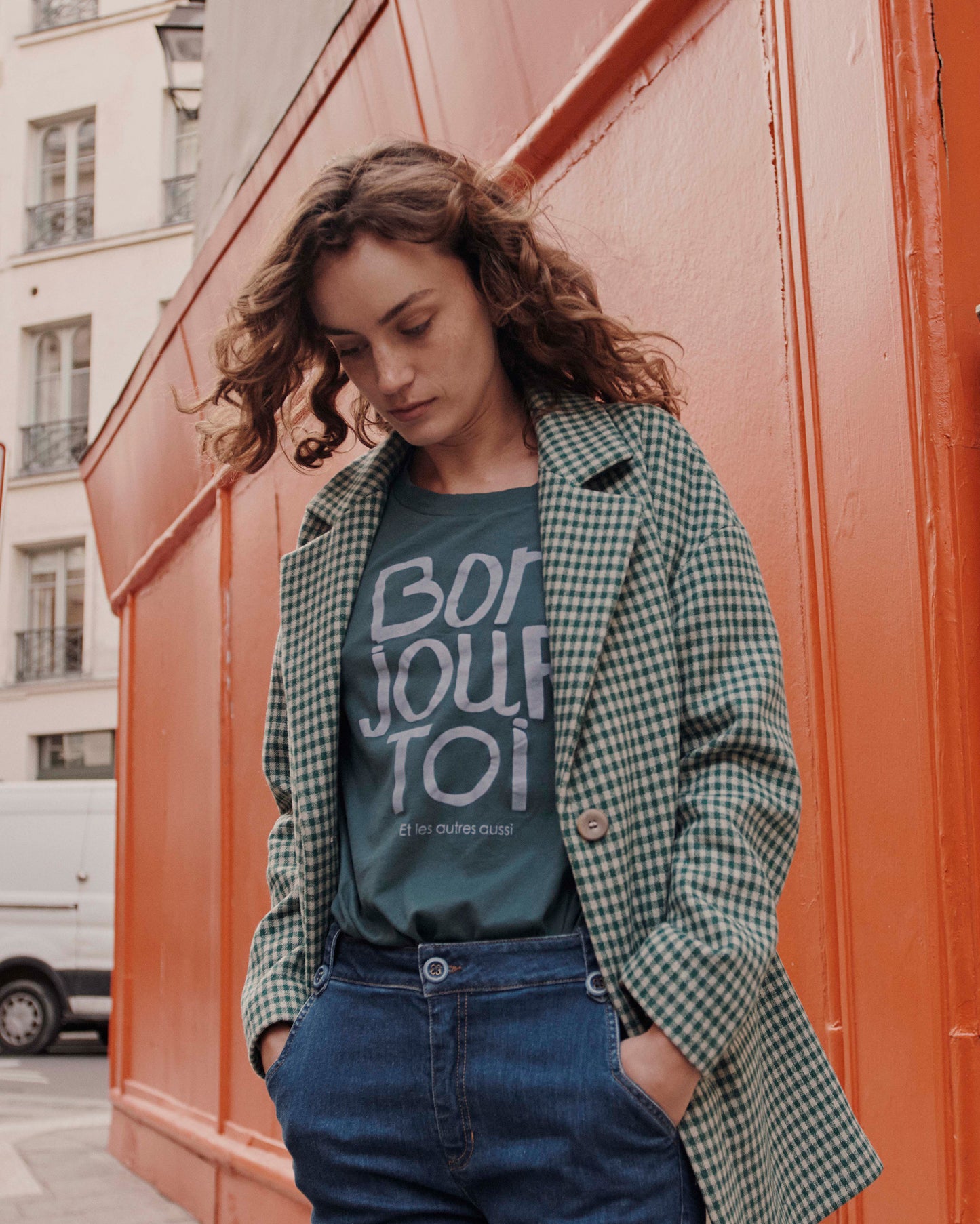 T-shirt Bonjour Toi coton bio vert sapin