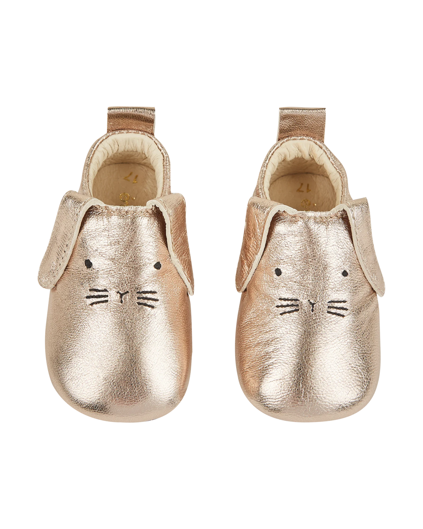Chaussons lapin cuir doré