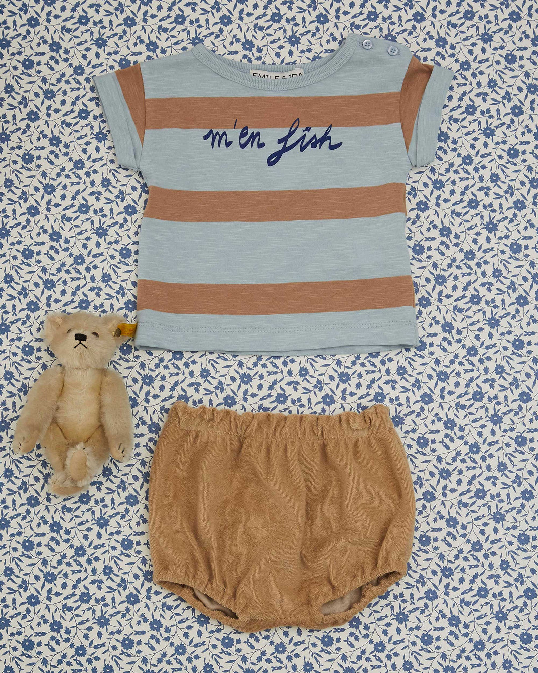 T-shirt coton bio m'en fish rayure flocon