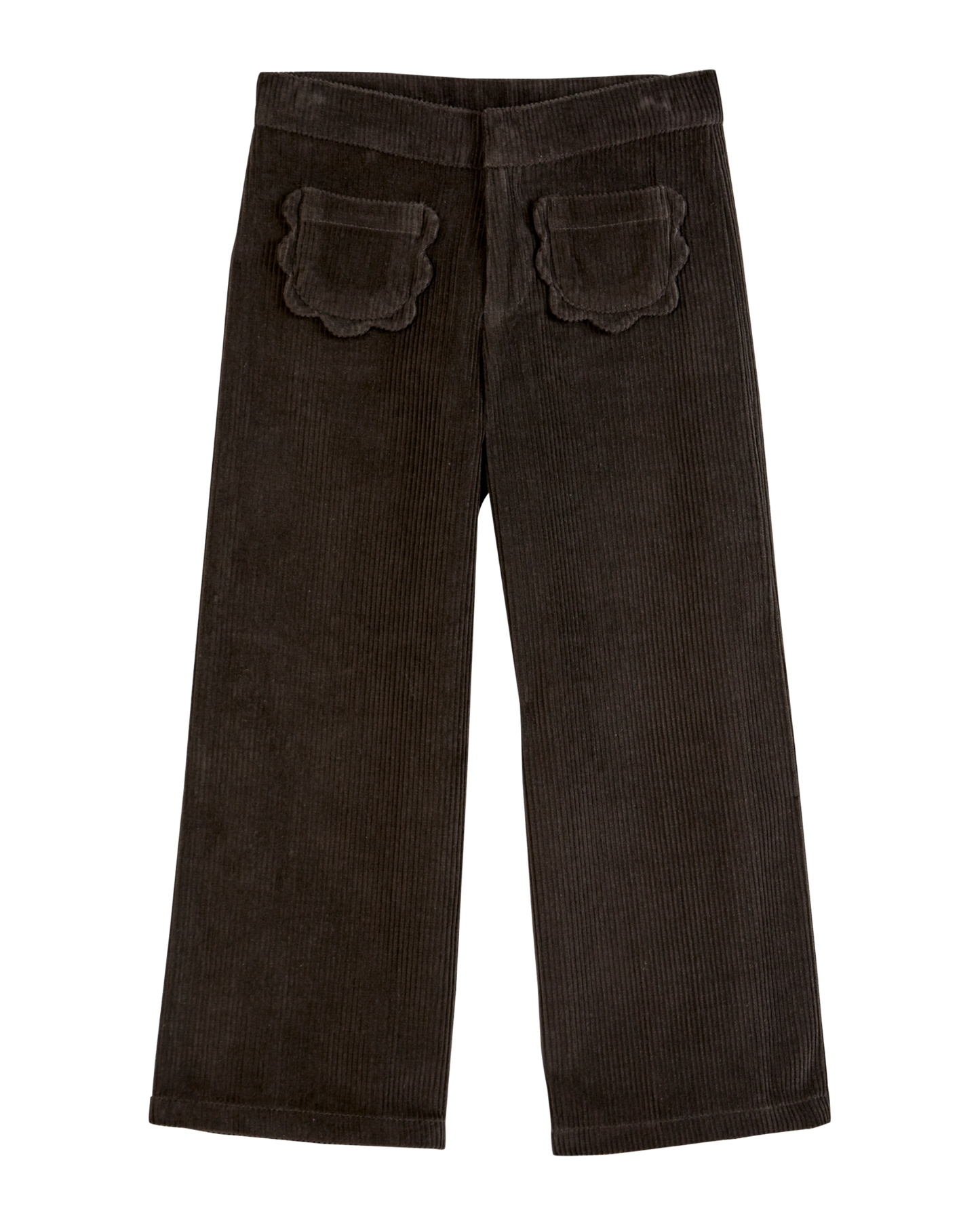 Pantalon poches fleurs velours bitume