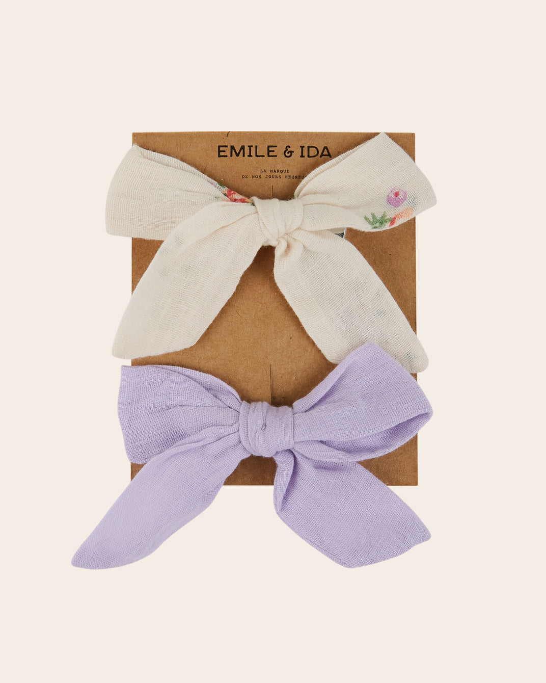 Barrettes - Noeuds écru et violet