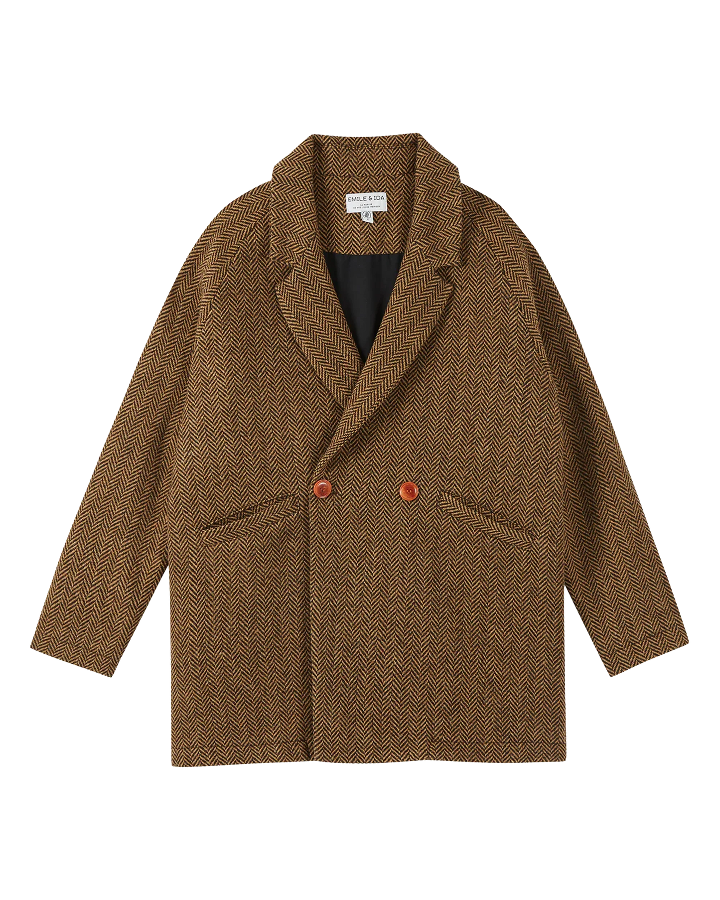 Manteau trois quart laine chevron beige