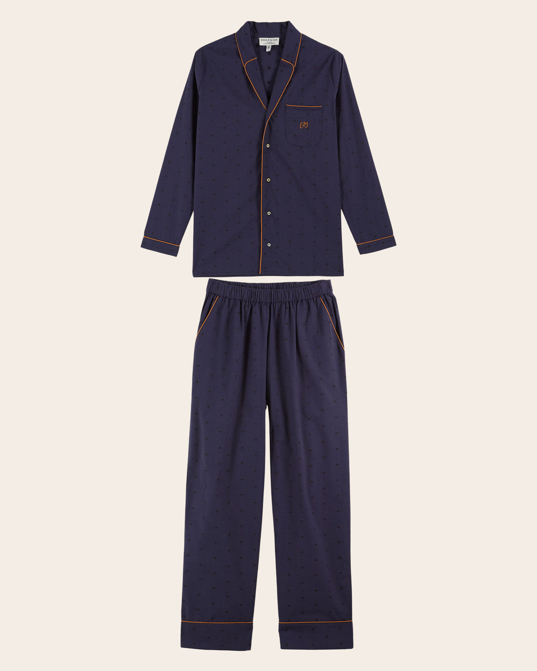 Pyjama femme - Coeurs brodés navy
