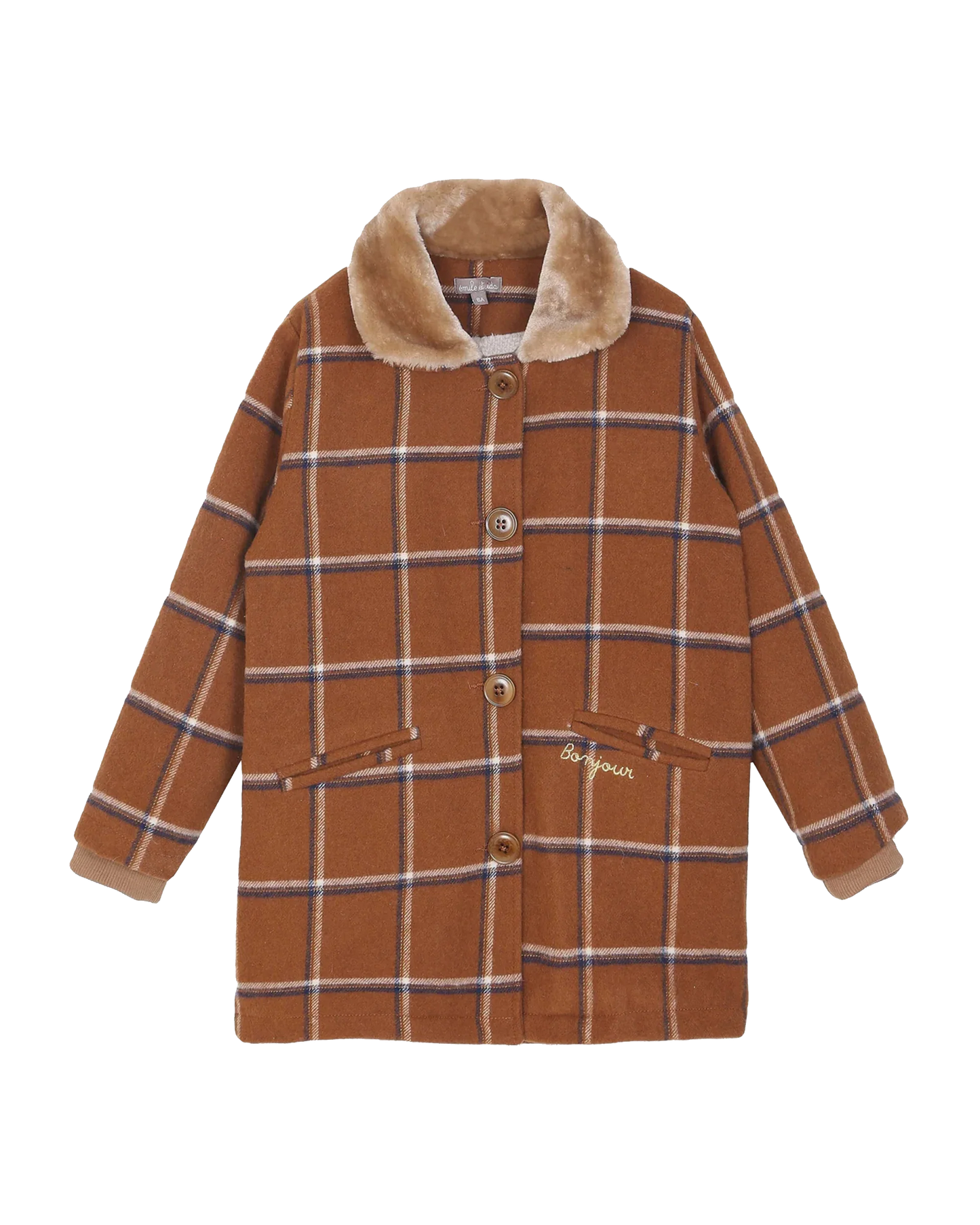 Manteau en laine à carreaux caramel
