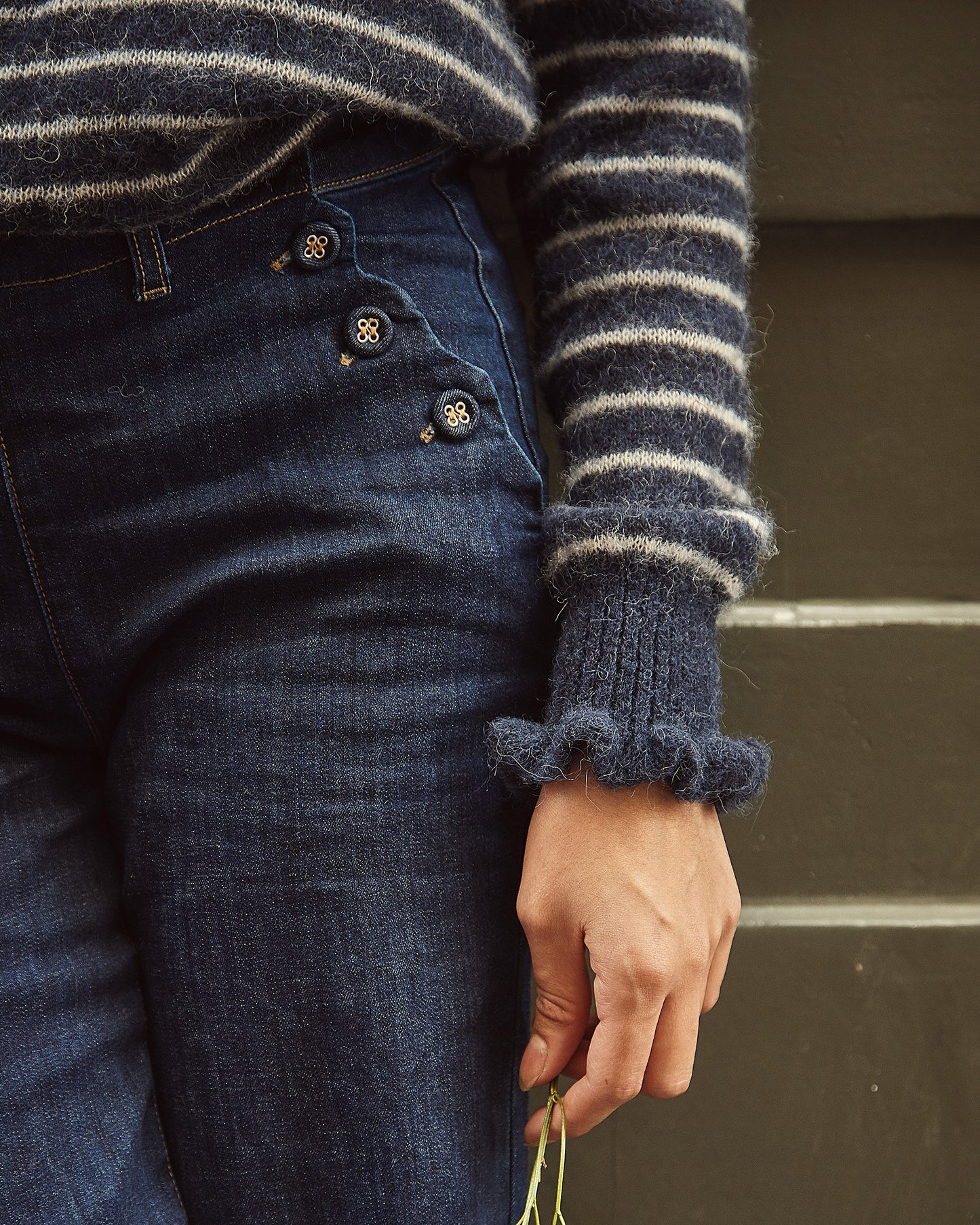 Pantalon à pont denim coton bio stretch brut