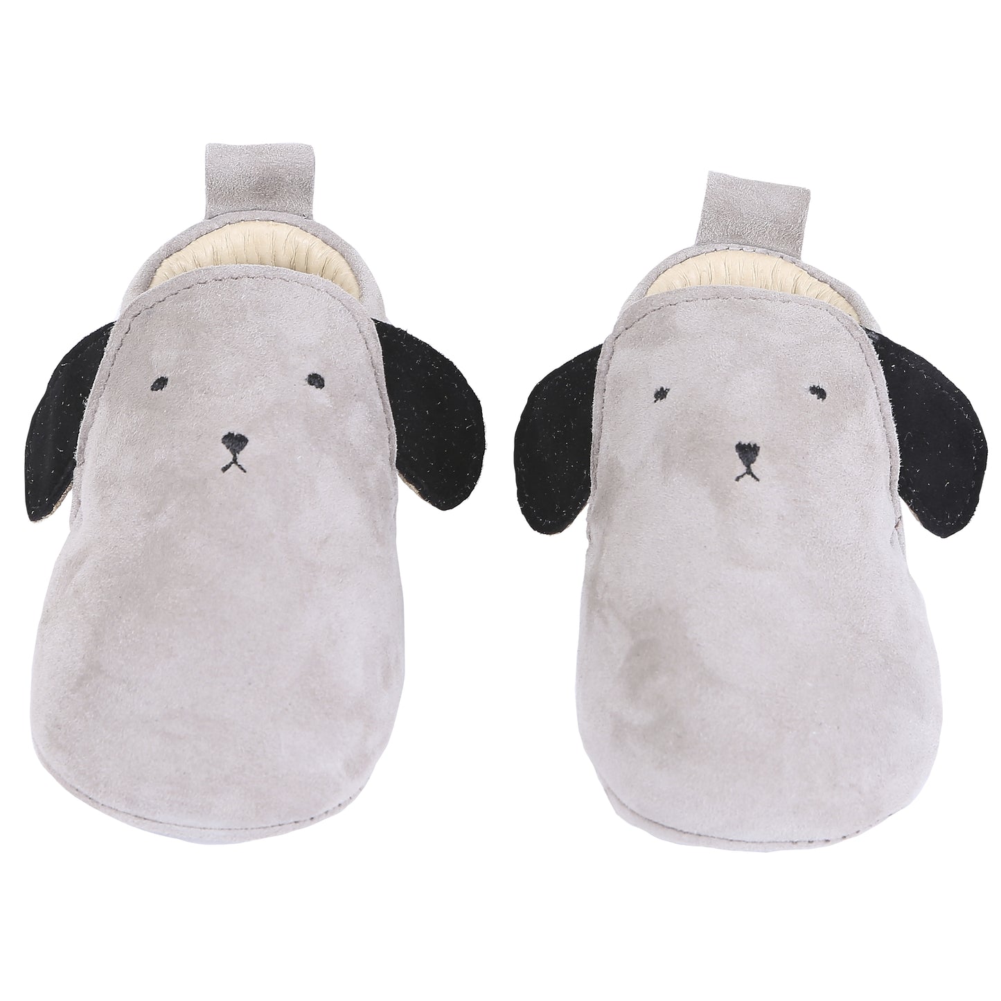 chaussons bebe chien en cuir gris