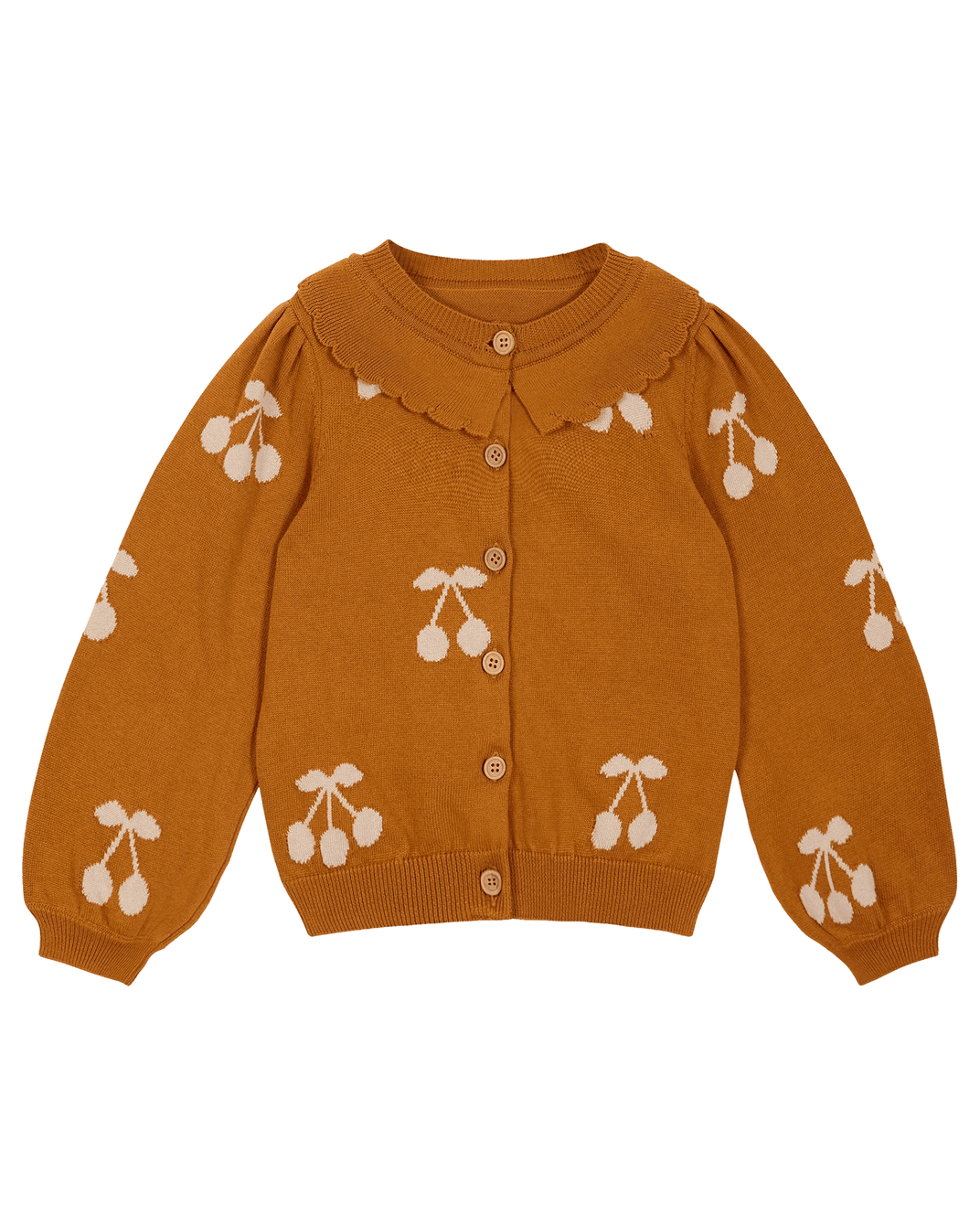 Cardigan cerise femme coton bio caramel et écru