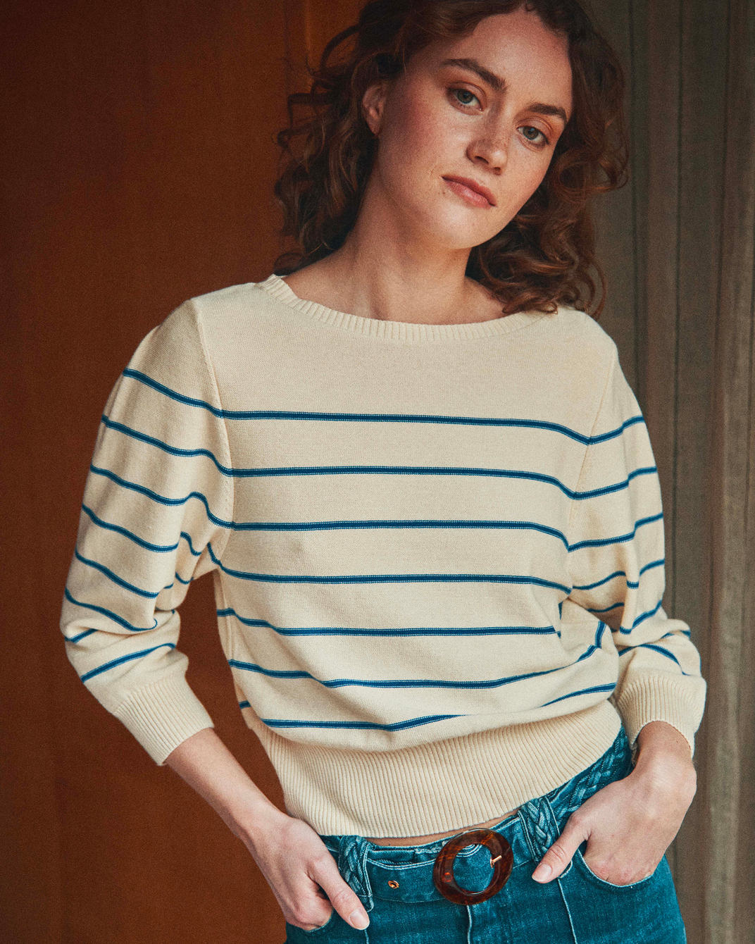 Pull marinière écru et bleu