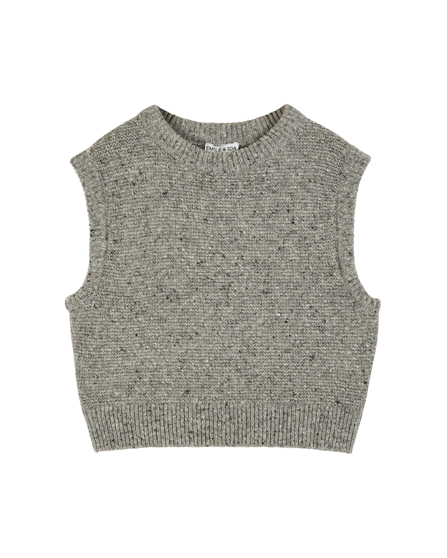 Pull sans manches laine recyclée gris chiné