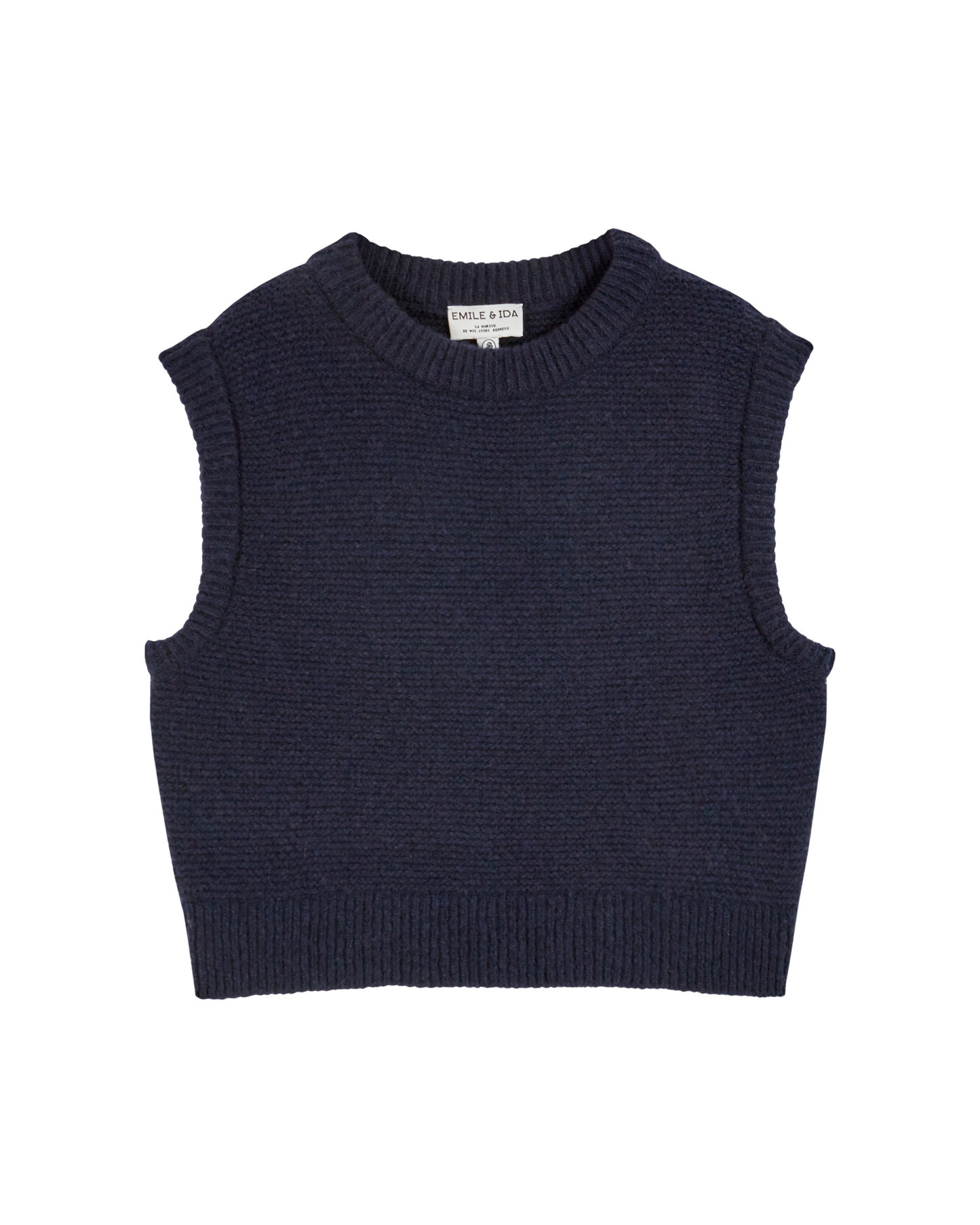 Pull sans manches laine recyclée bleu marine