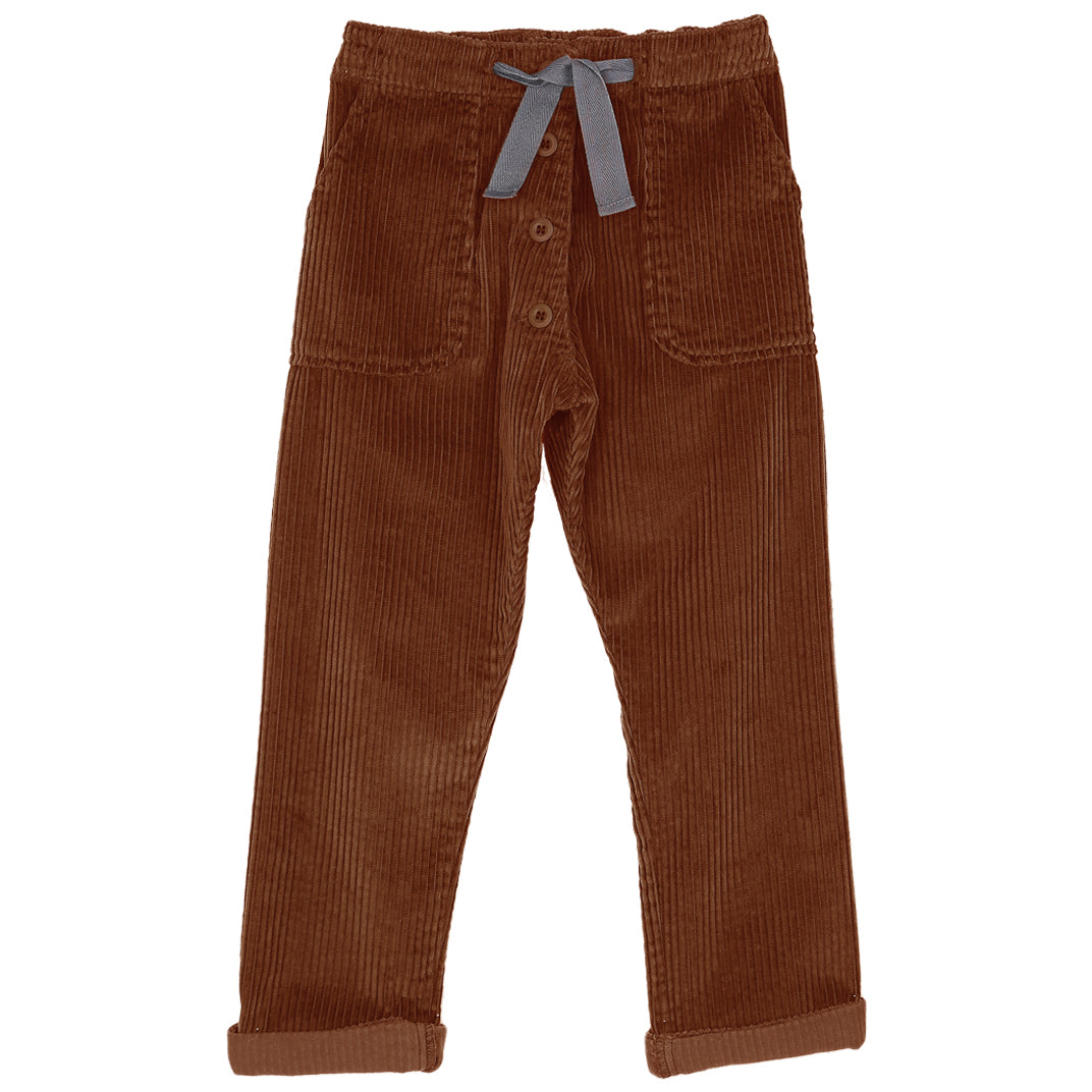 pantalon garcon en velours a grosses côtes brun