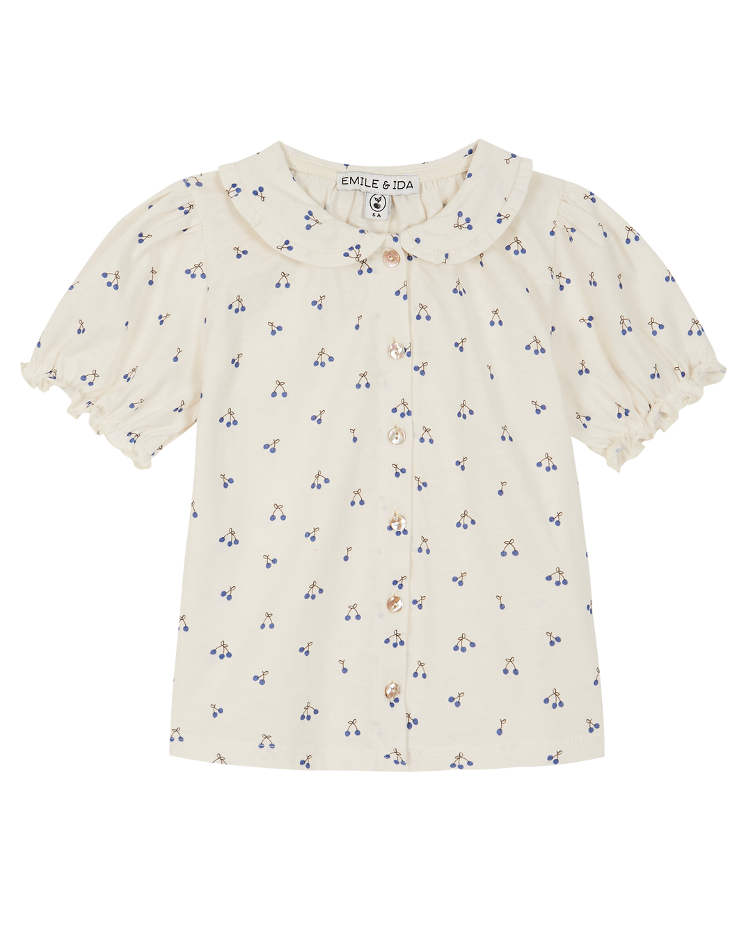 Ecru cotton blouse with blue cherry
