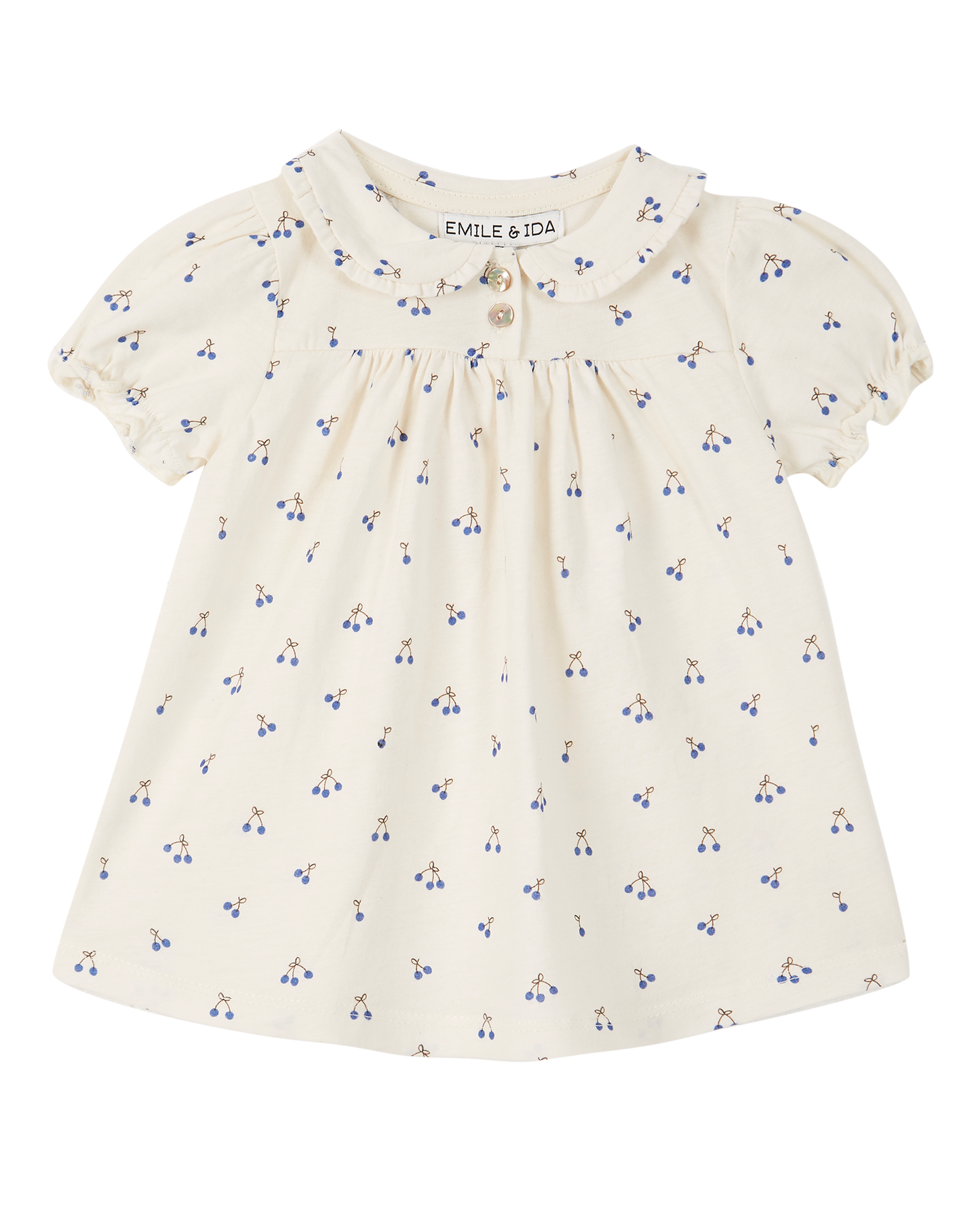 Organic cotton dress in ecru and blue cherry