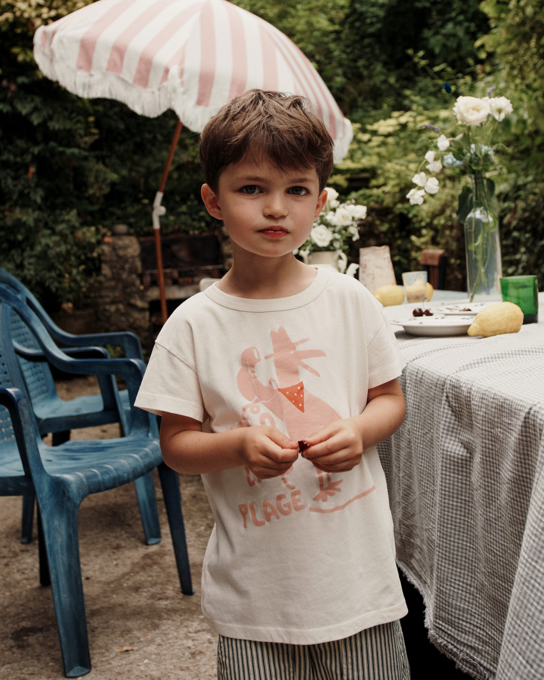 Tee-shirt coton bio écru "Allo la plage"