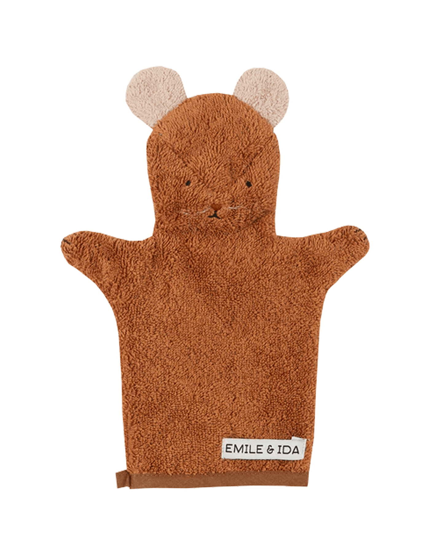Gant de toilette chaton éponge bio caramel
