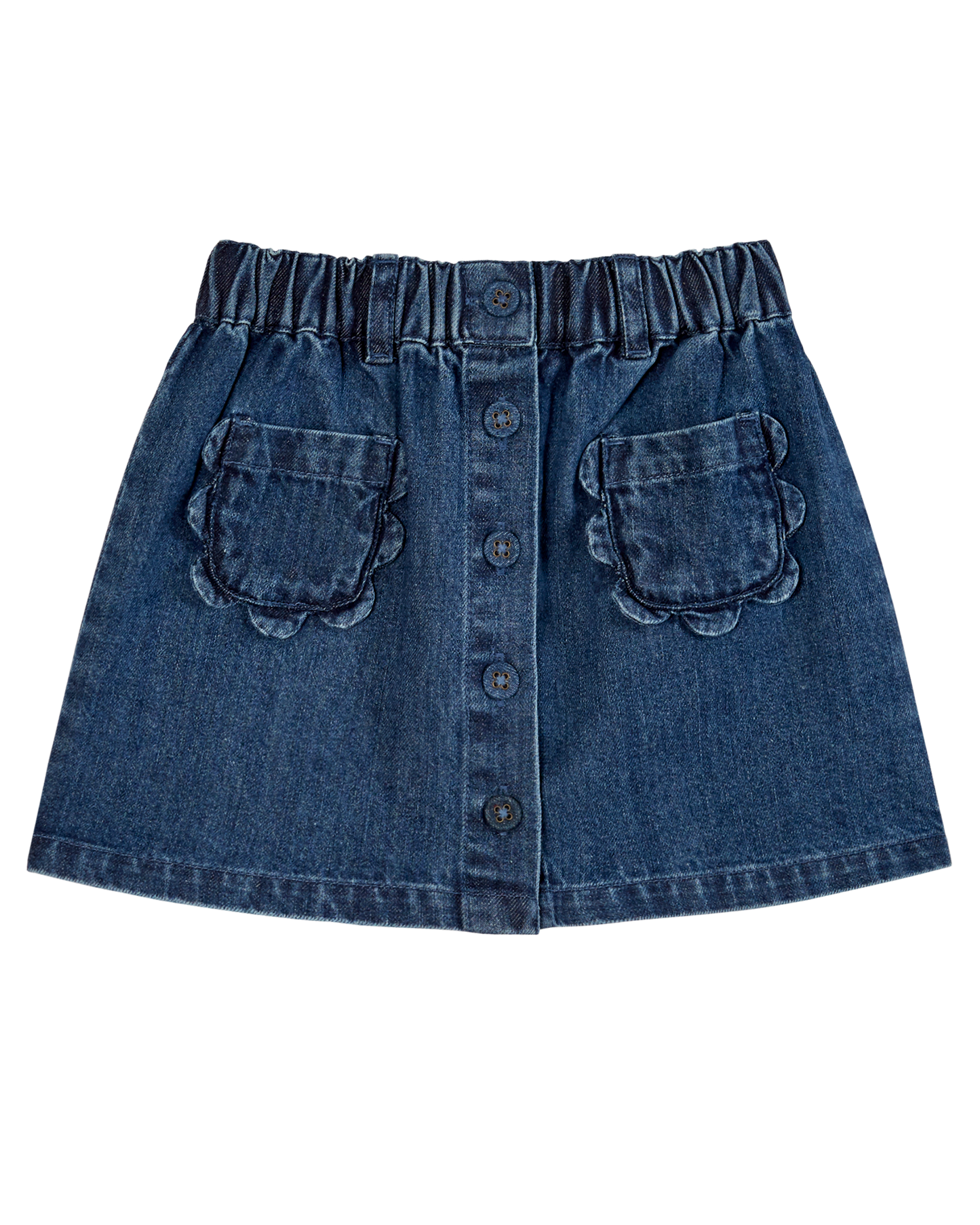 Jupe poches fleurs denim bleu