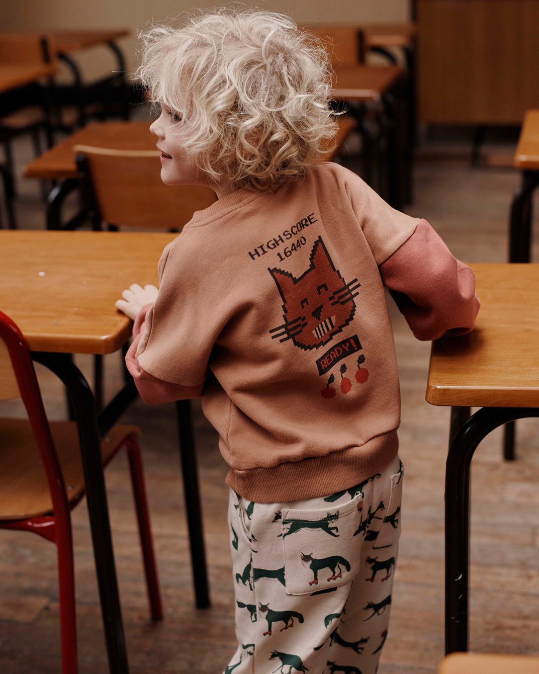 Sweat bicolore coton bio vieux rose et rouge