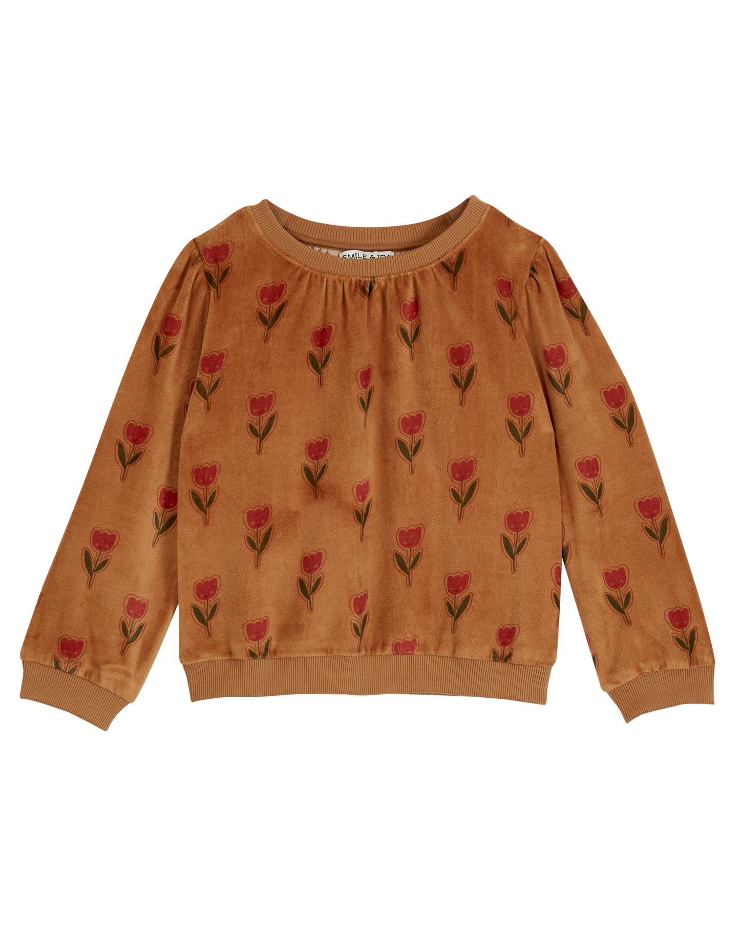 Sweat velours tulipe joyeuse marron