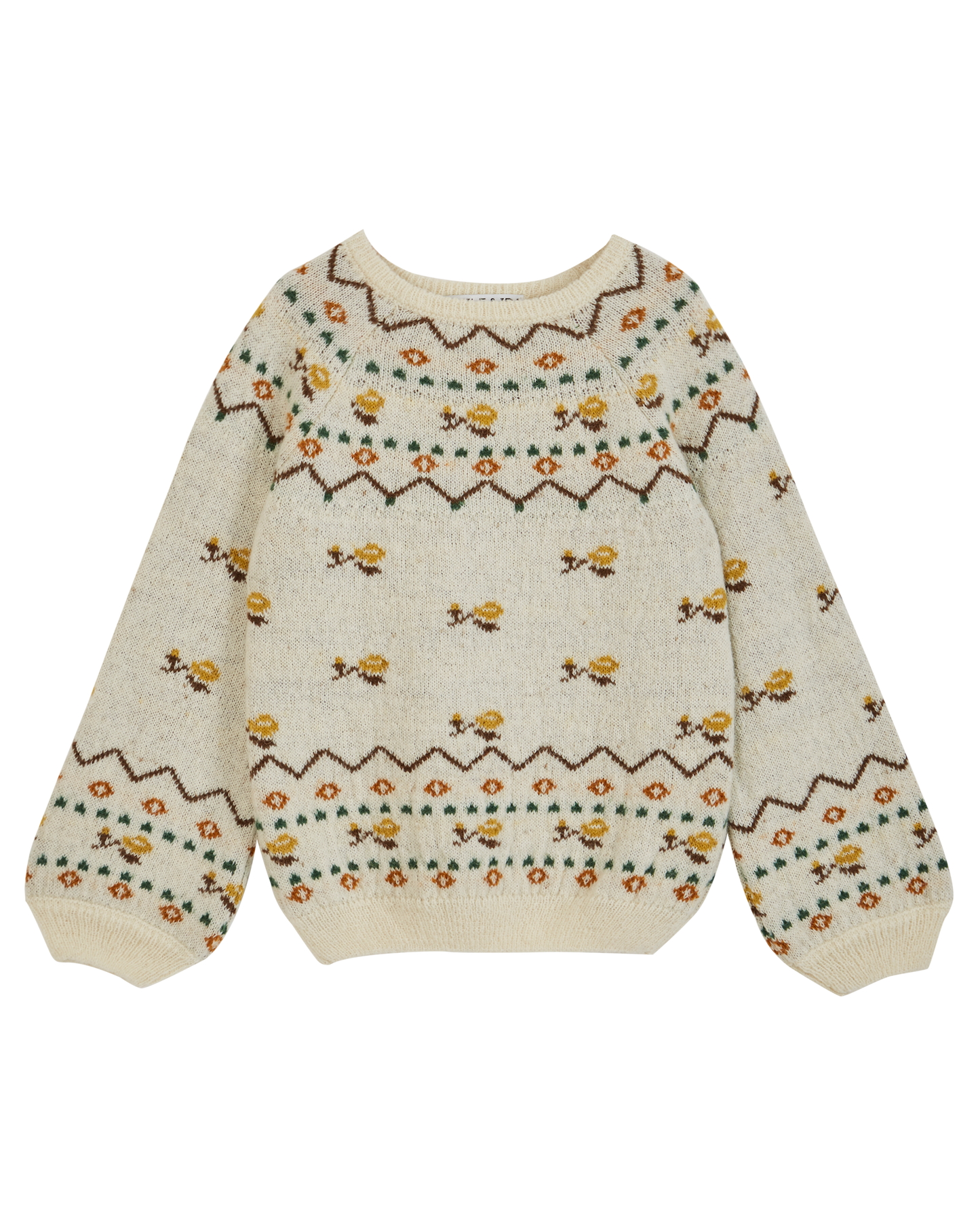 Pull jacquard écru et jaune