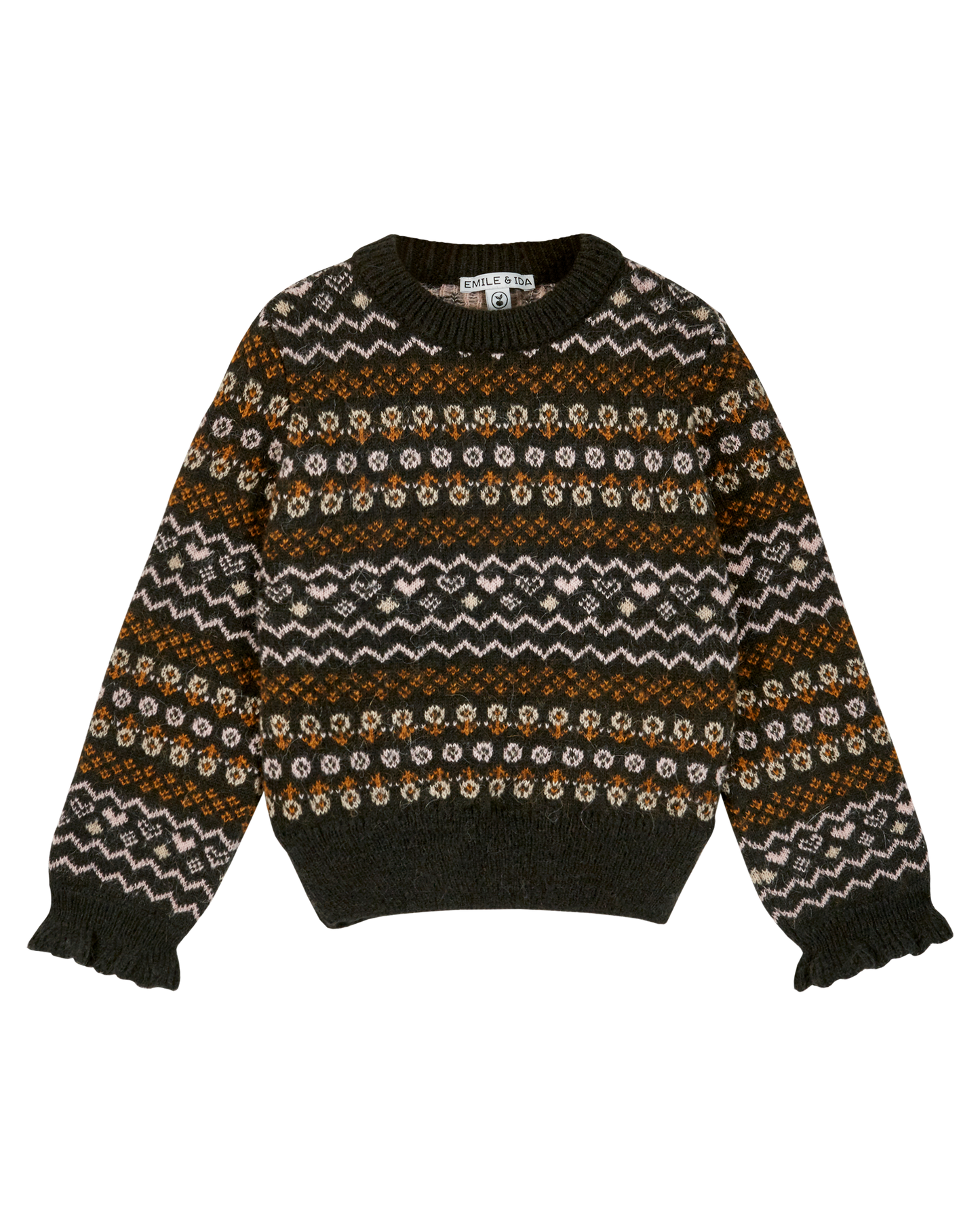 Pull fille jacquard bitume
