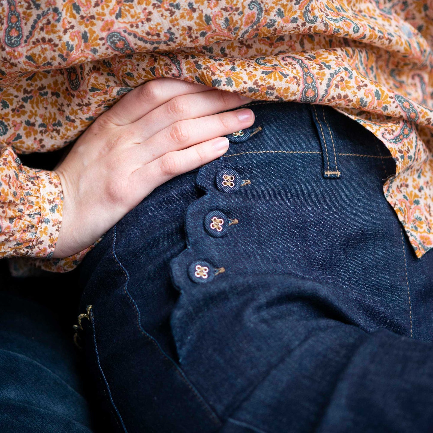 Pantalon à pont denim coton bio stretch brut