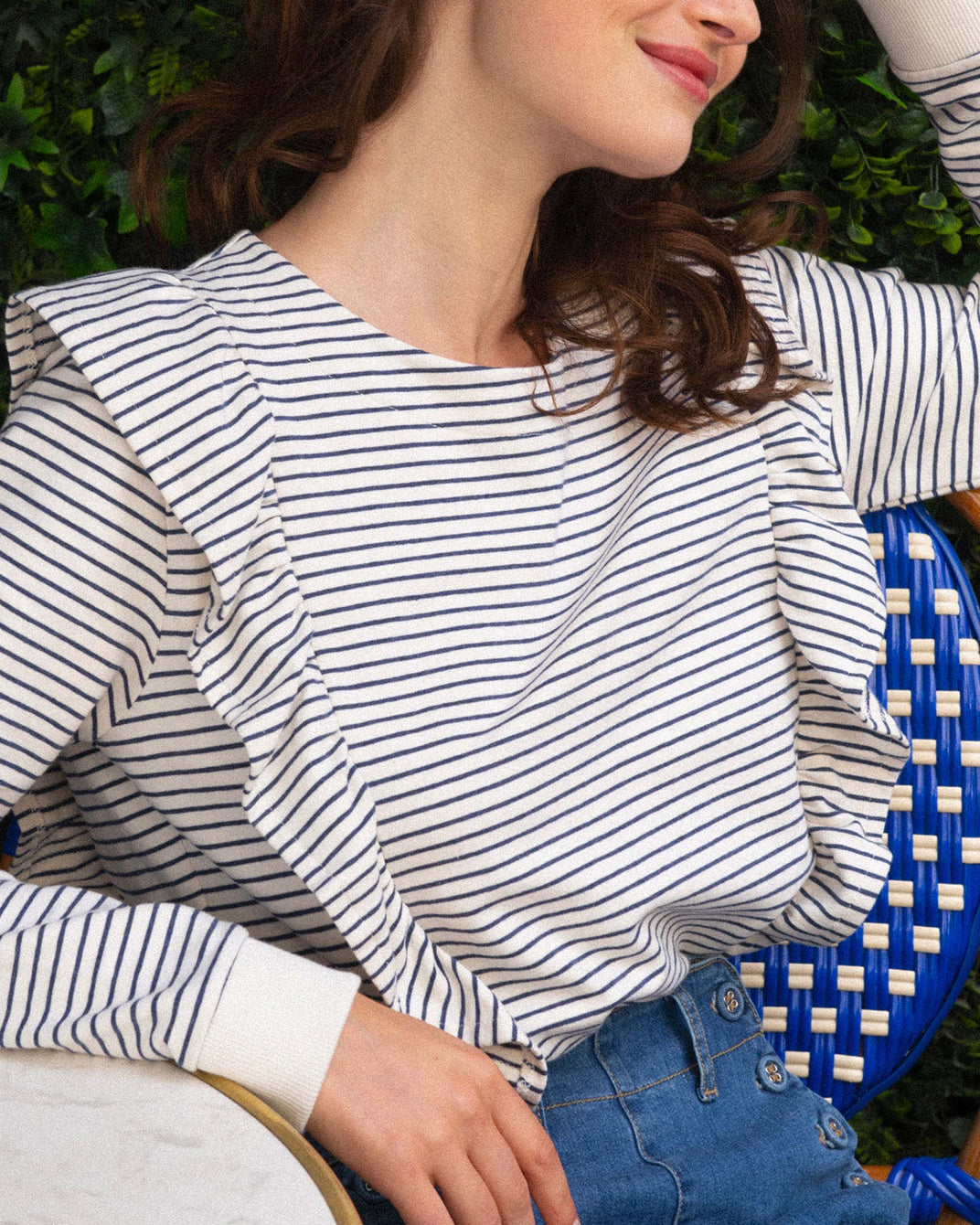 Organic cotton sweatshirt with navy stripes