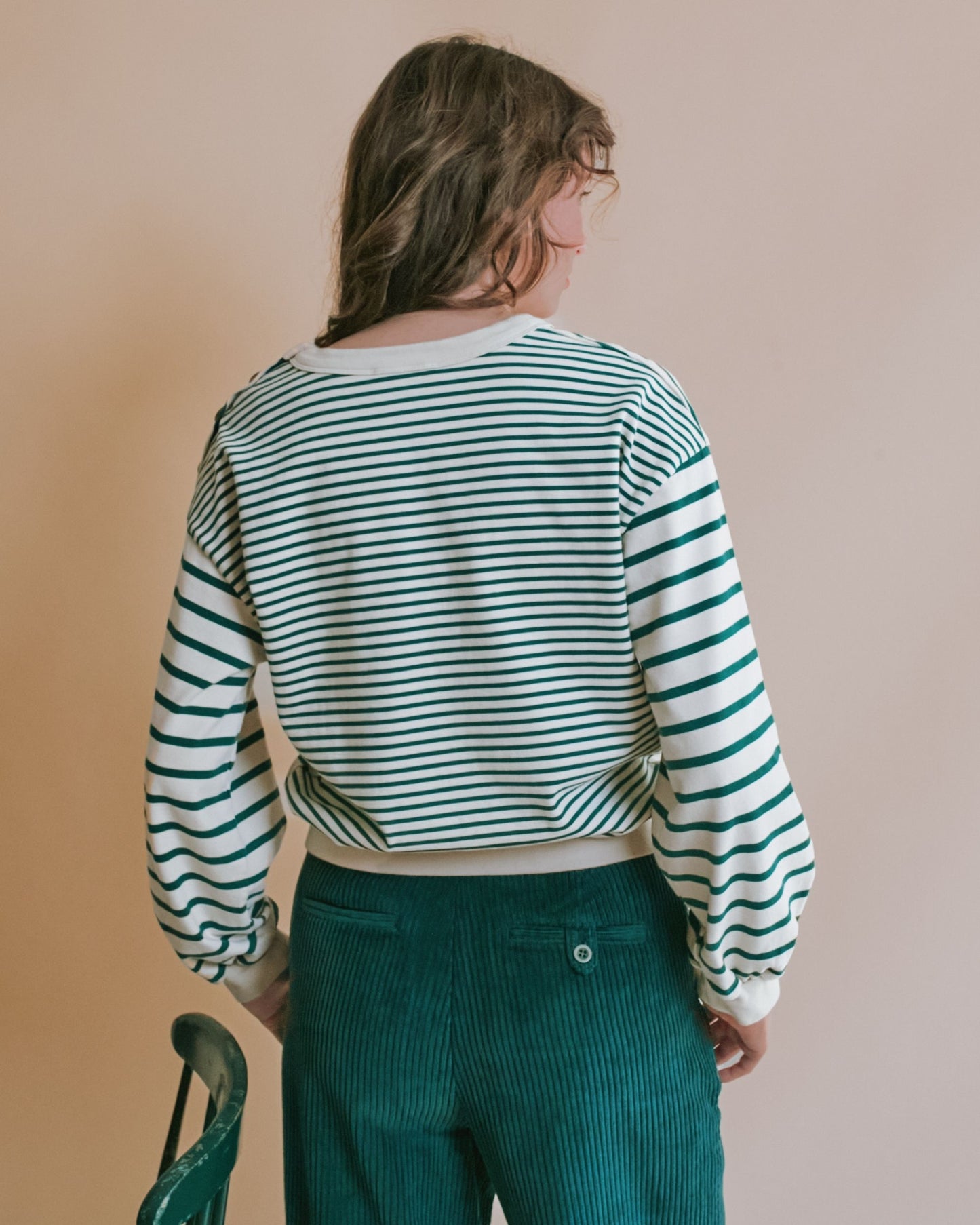 Sweat - Rayé vert et écru