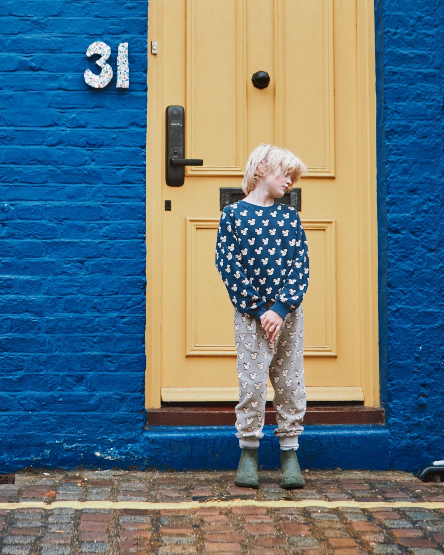 Jogger écureuils coton bio gris clair